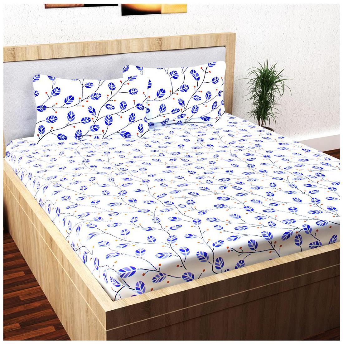 

Story Home Cotton Floral Double Size Bedsheet 152 TC ( 1 Bedsheet With 2 Pillow Covers White )