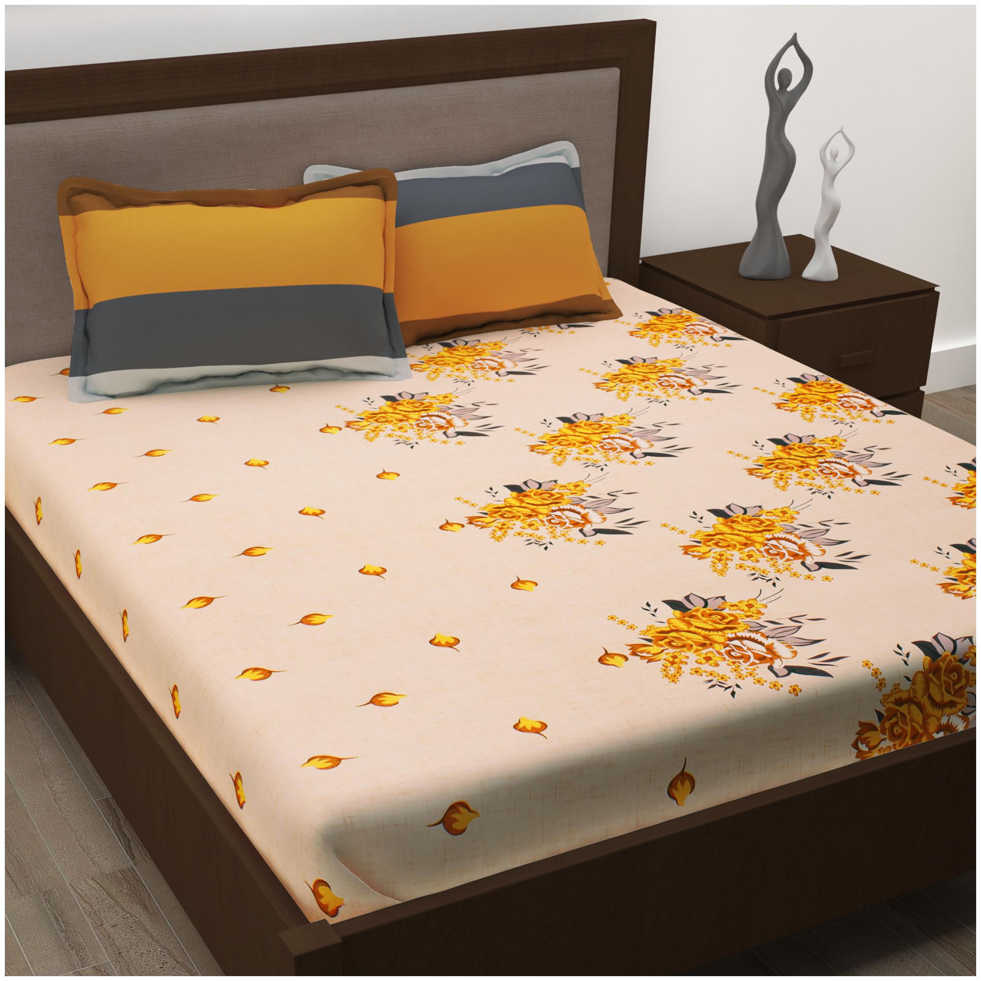 

Story Home Cotton Floral Double Size Bedsheet 186 TC ( 1 Bedsheet With 2 Pillow Covers Orange )