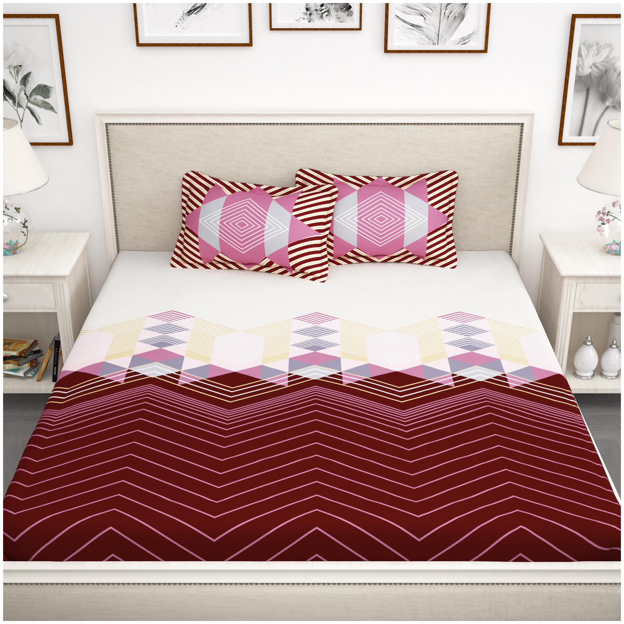 

Story Home Cotton Abstract King Size Bedsheet 210 TC ( 1 Bedsheet With 2 Pillow Covers Pink )