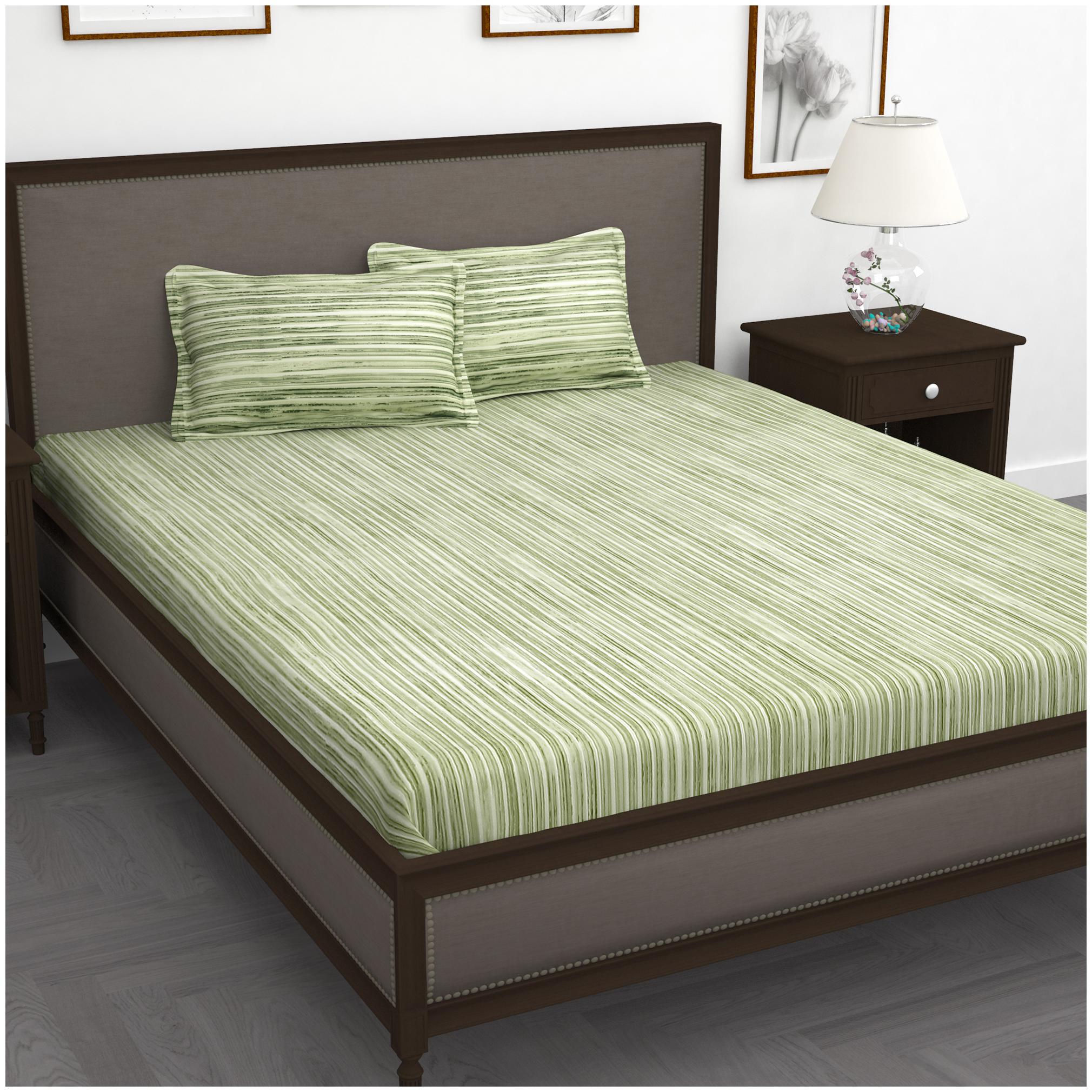

Story Home Cotton Striped King Size Bedsheet 210 TC ( 1 Bedsheet With 2 Pillow Covers Green )