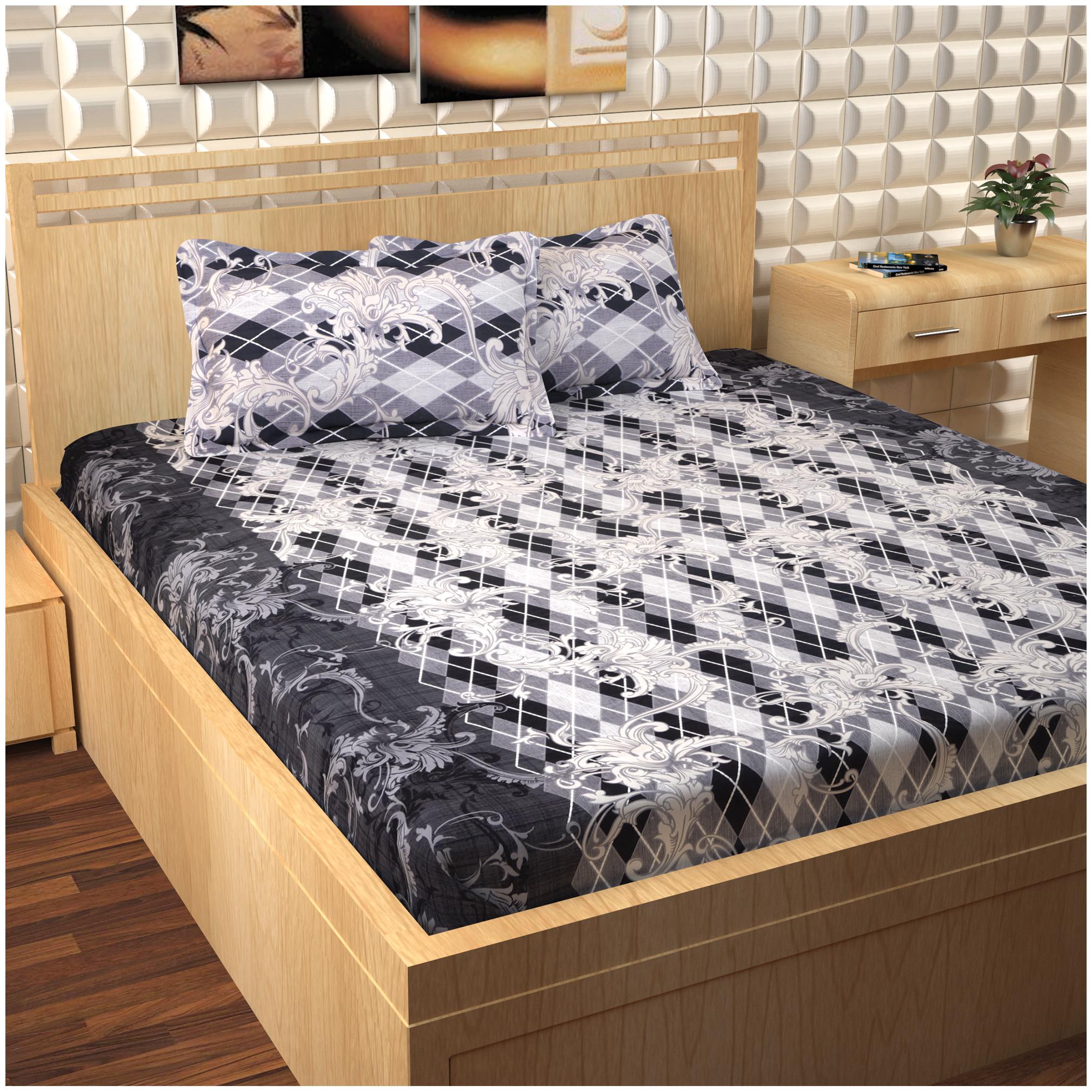

Story Home Cotton Checkered Double Size Bedsheet 300 TC ( 1 Bedsheet With 2 Pillow Covers Grey )