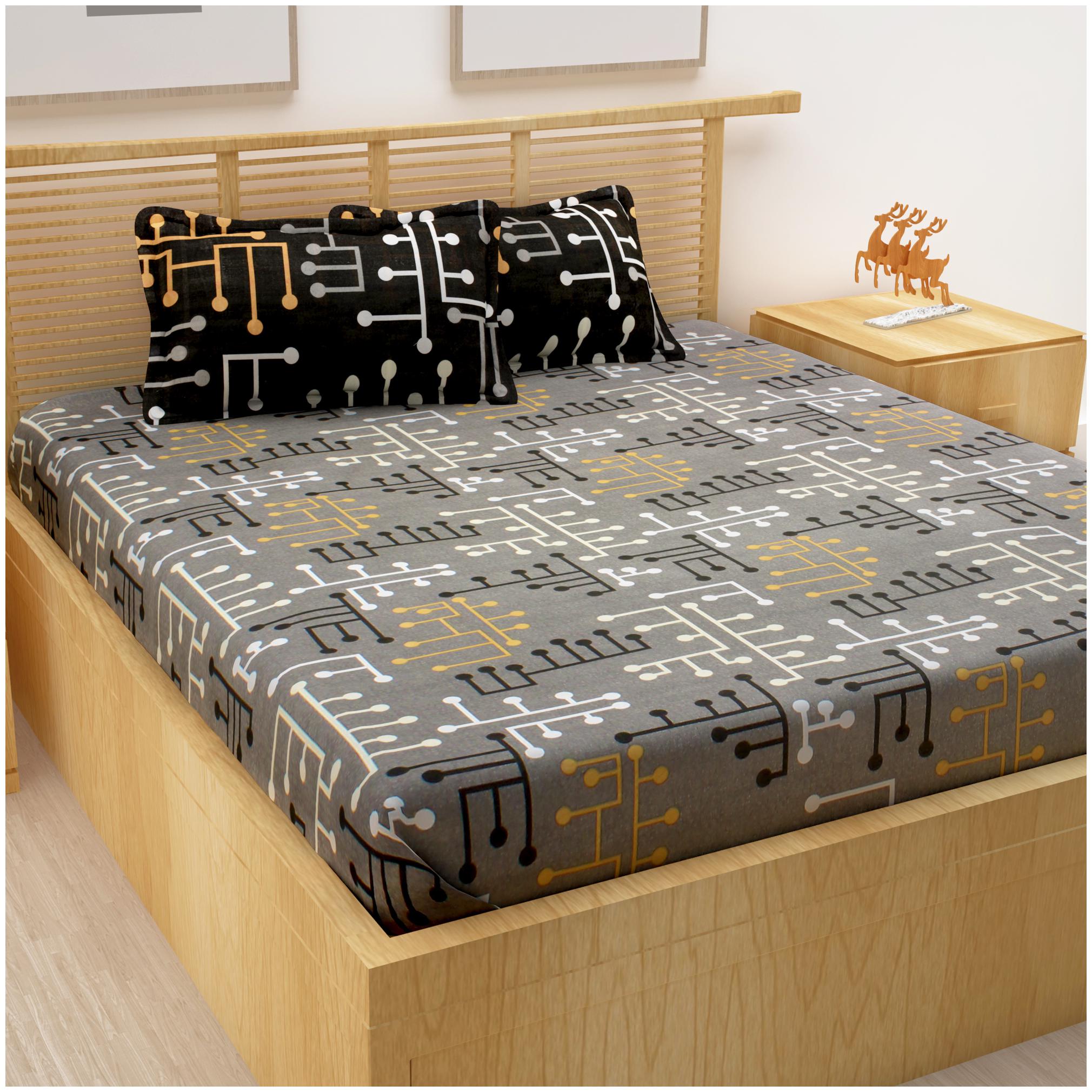 

Story Home Cotton Abstract Double Size Bedsheet 120 TC ( 1 Bedsheet With 2 Pillow Covers Grey )