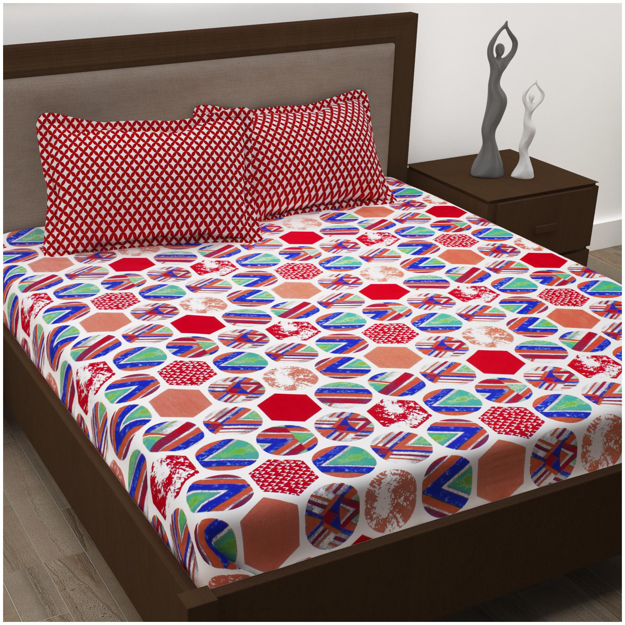 

Story Home Cotton Geometric Double Size Bedsheet 186 TC ( 1 Bedsheet With 2 Pillow Covers Maroon )