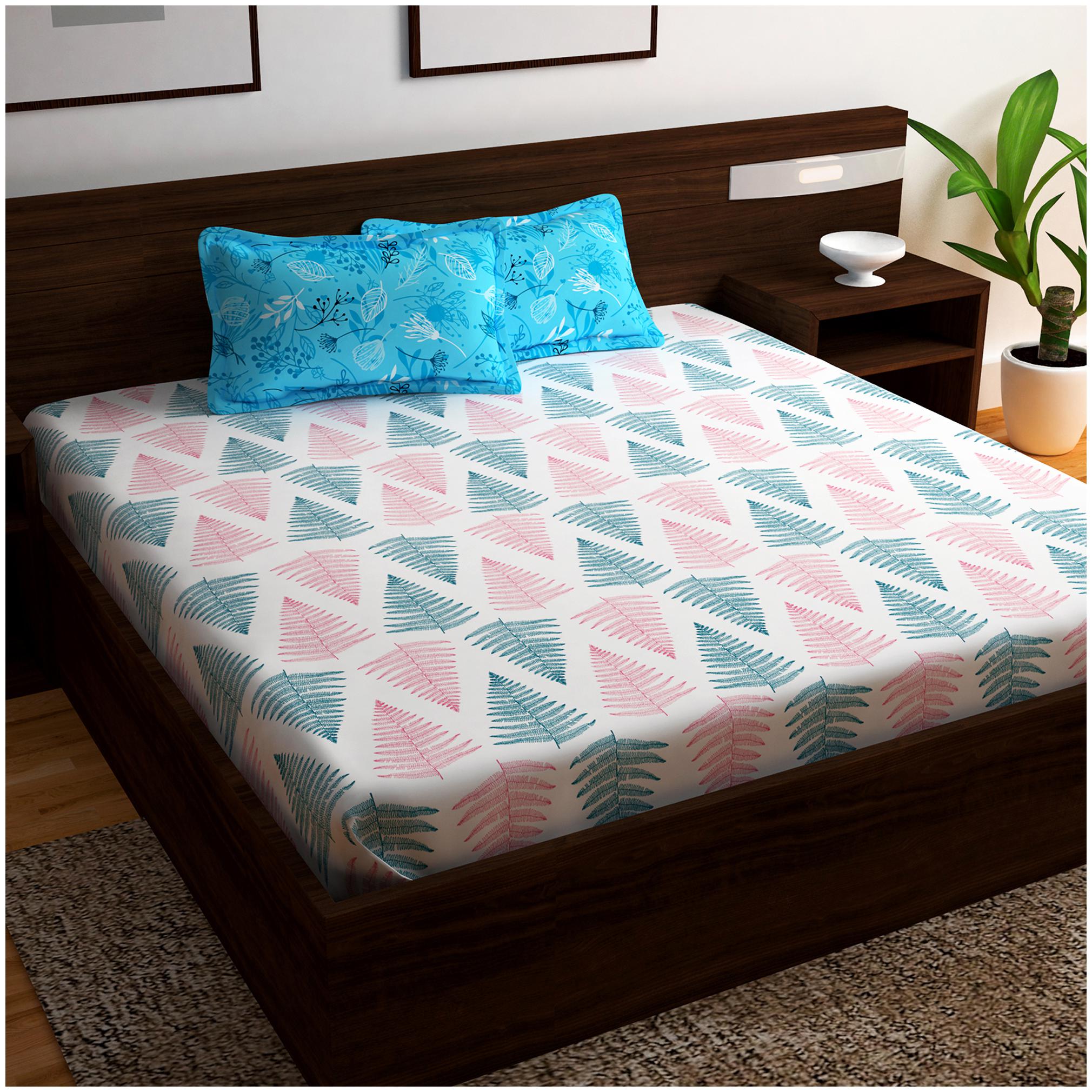 

Story Home Cotton Abstract Double Size Bedsheet 152 TC ( 1 Bedsheet With 2 Pillow Covers Blue )