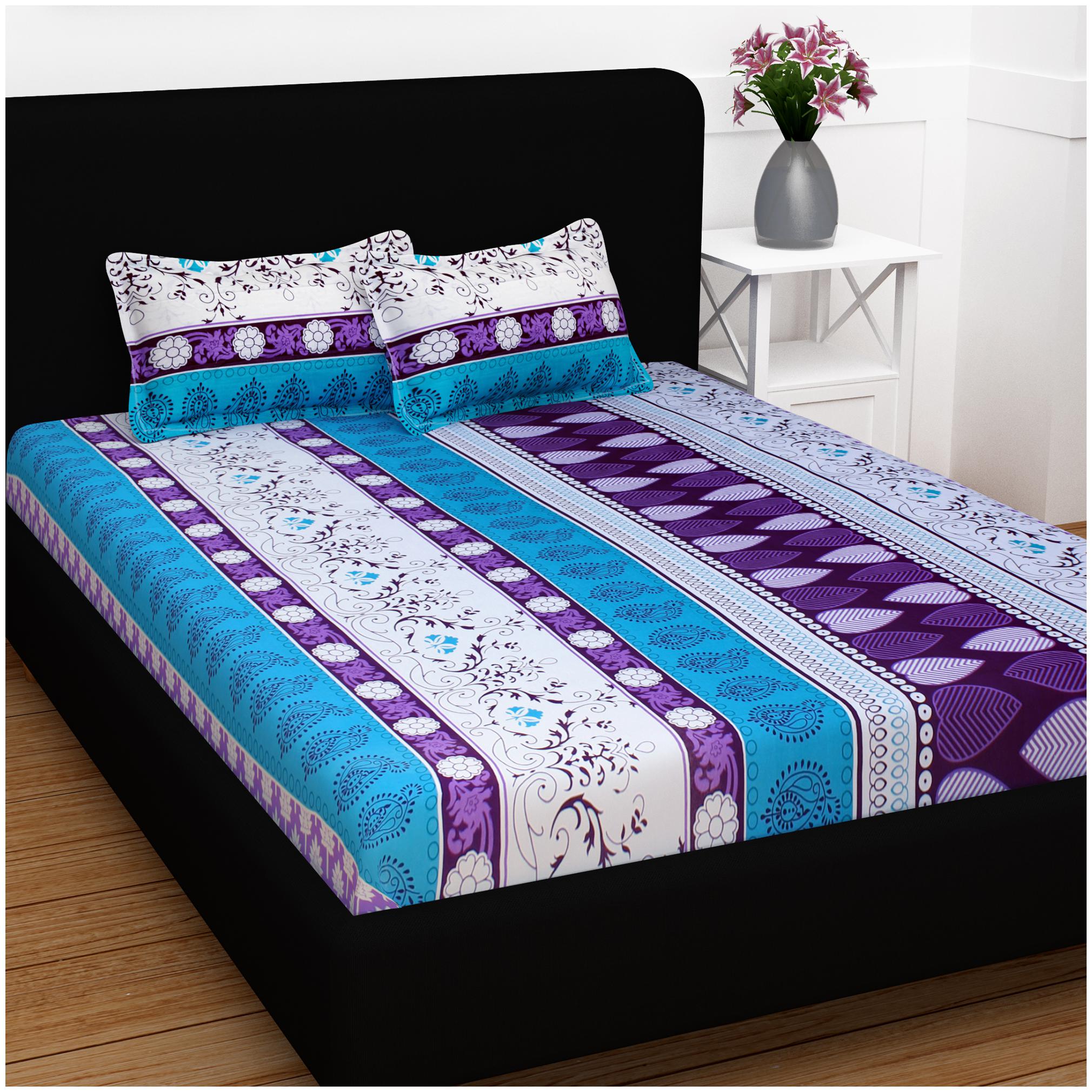 

Story Home Cotton Floral Double Size Bedsheet 120 TC ( 1 Bedsheet With 2 Pillow Covers Purple )