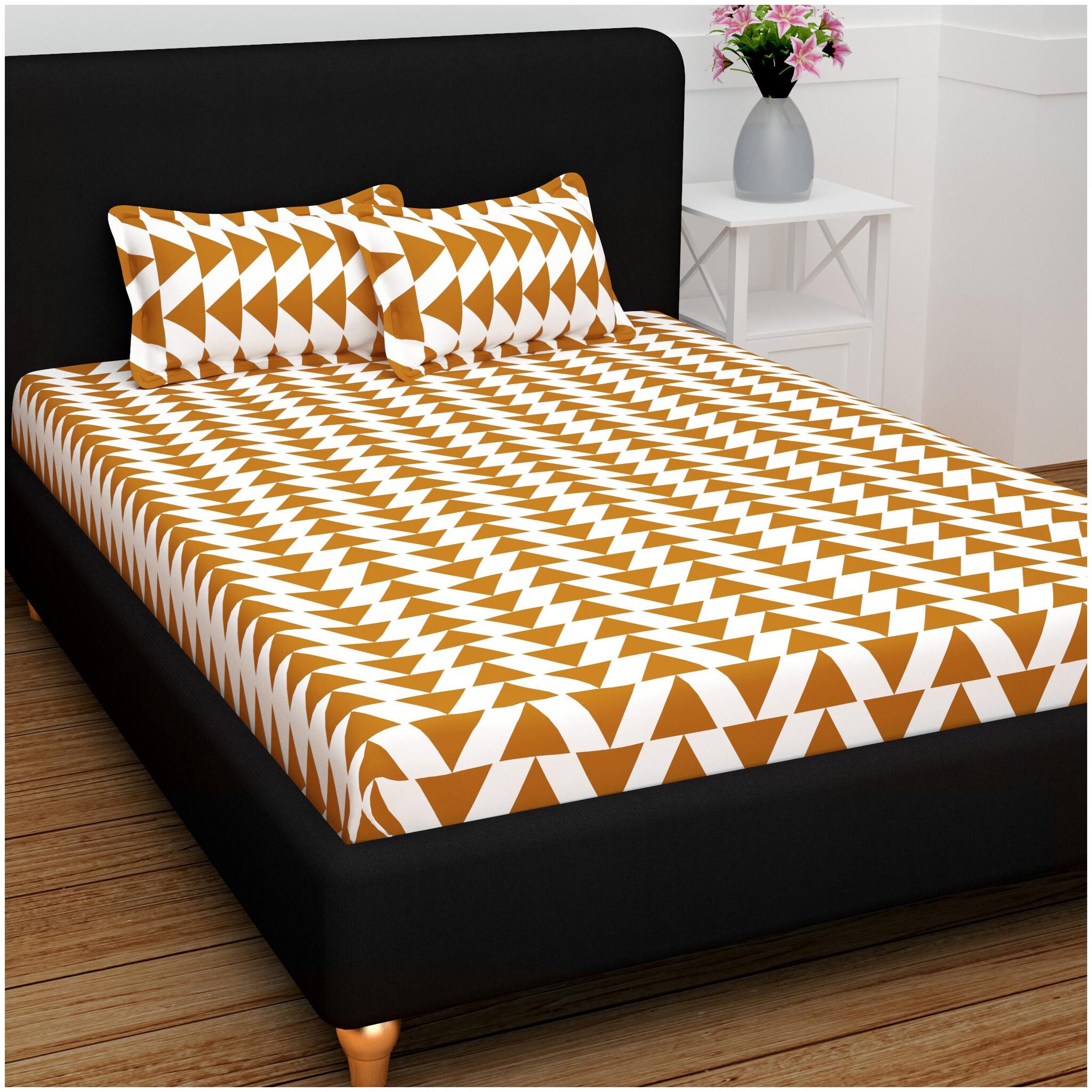 

Story Home Cotton Abstract Double Size Bedsheet 120 TC ( 1 Bedsheet With 2 Pillow Covers Brown )