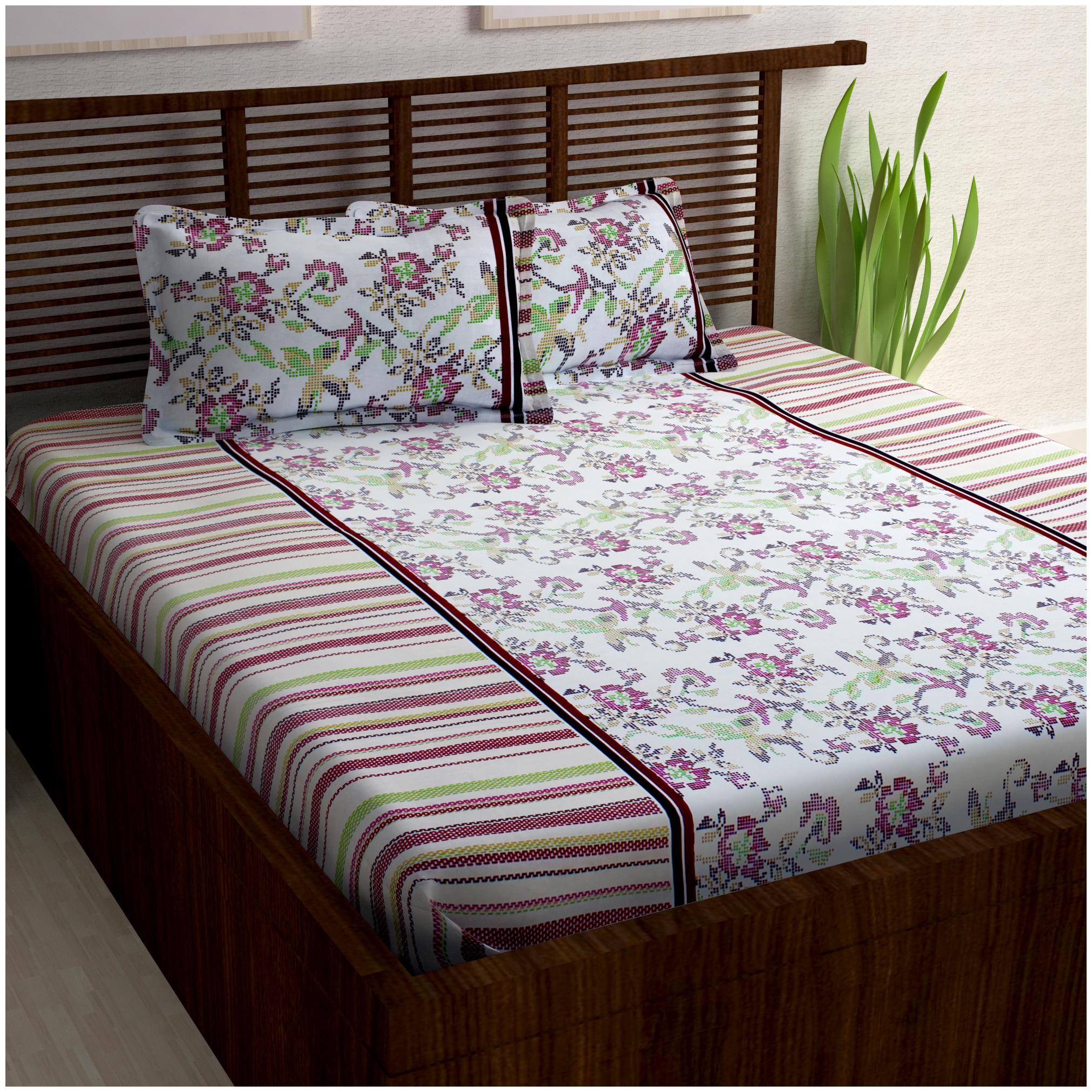 

Story Home Cotton Floral Double Size Bedsheet 120 TC ( 1 Bedsheet With 2 Pillow Covers Purple )