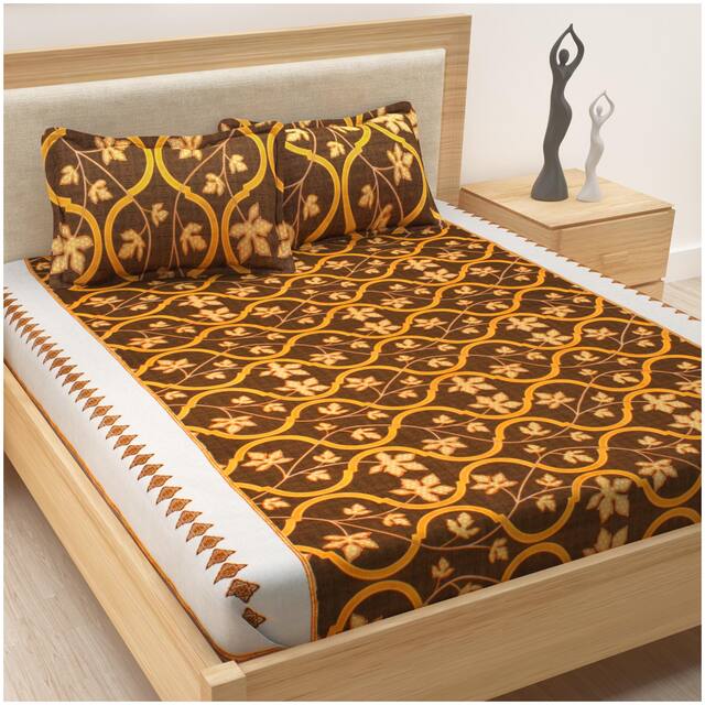Story@Home Cotton Floral Double Size Bedsheet 186 TC ( 1 Bedsheet With 2 Pillow Covers , Brown )