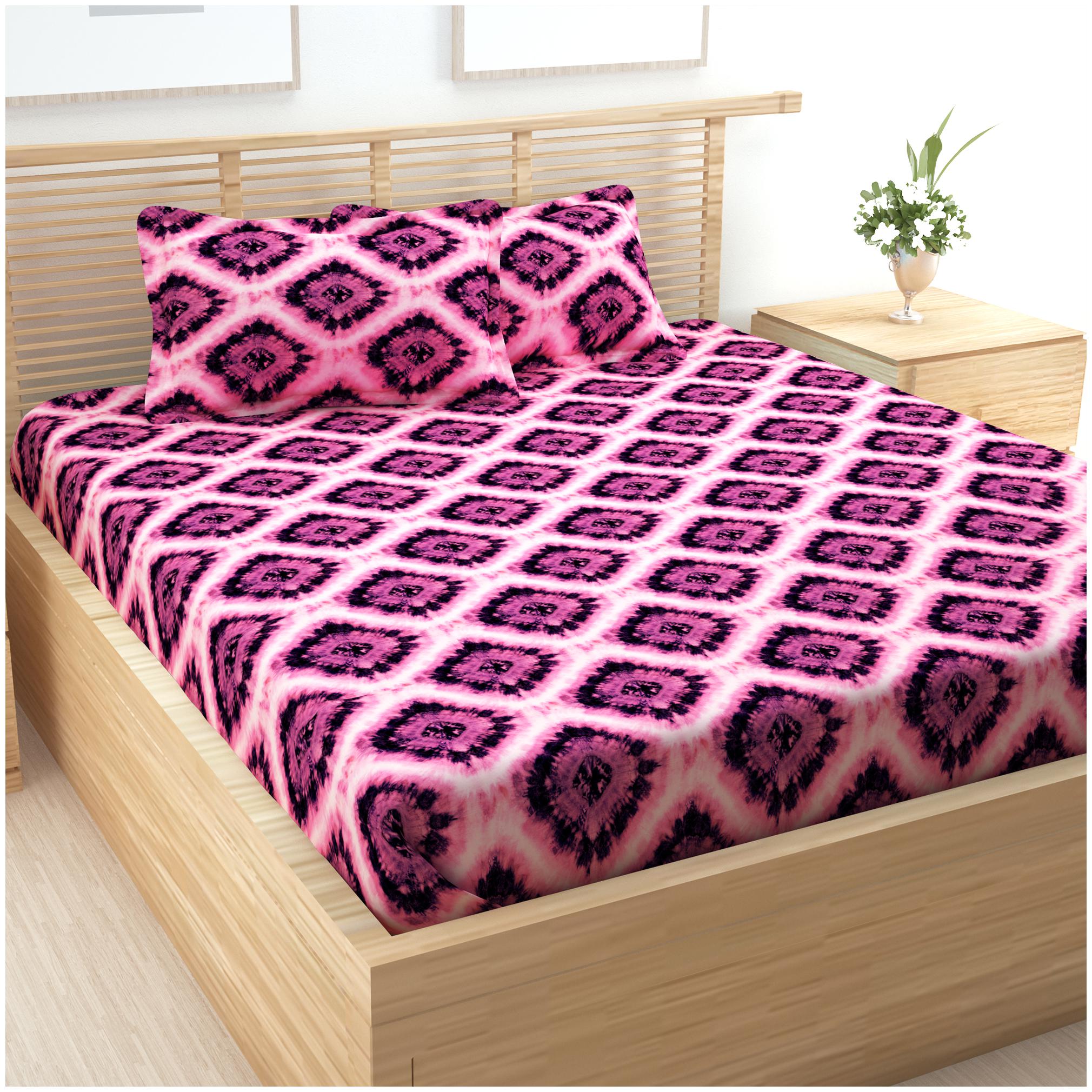 

Story Home Cotton Abstract Double Size Bedsheet 152 TC ( 1 Bedsheet With 2 Pillow Covers Pink )