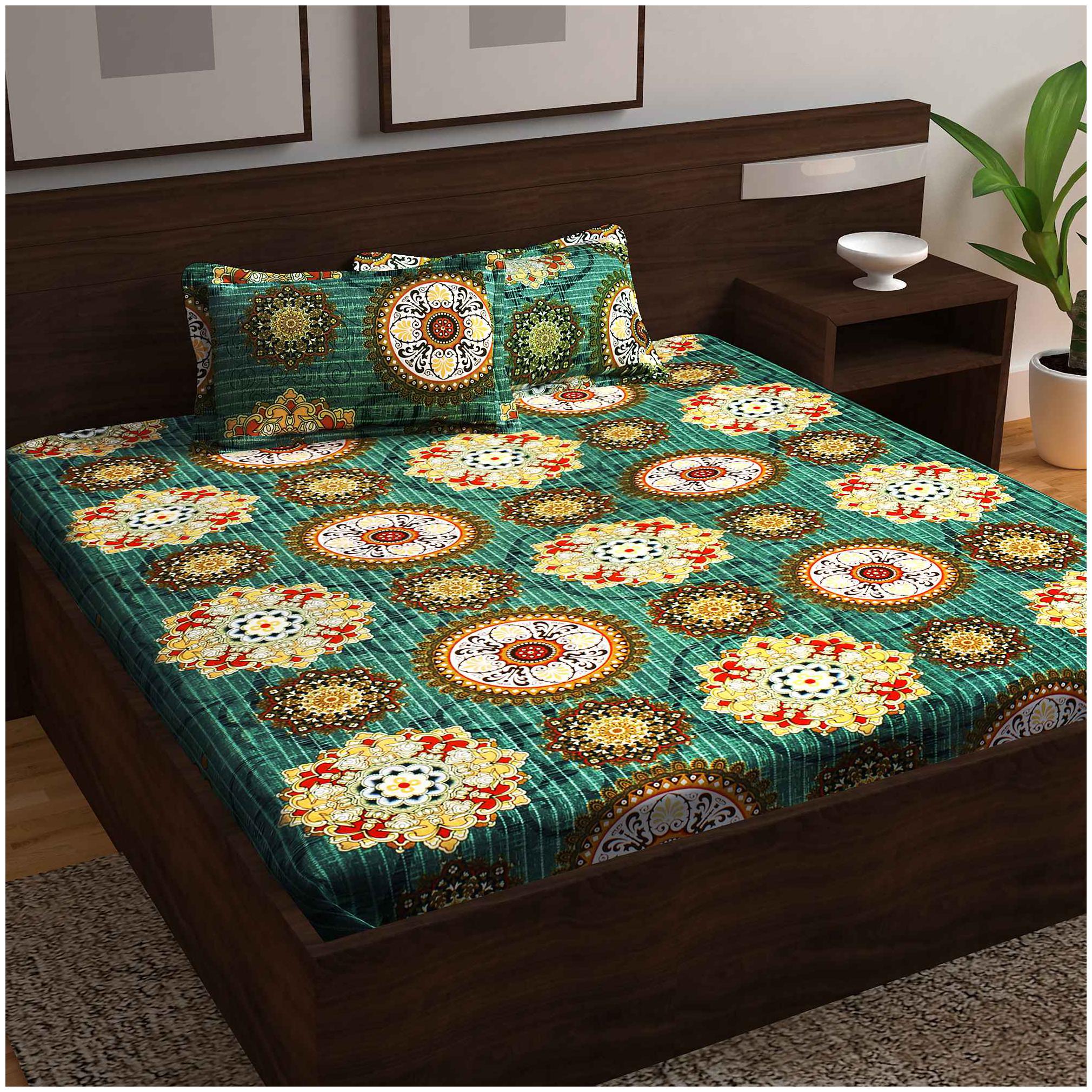 

Story Home Cotton Floral Double Size Bedsheet 152 TC ( 1 Bedsheet With 2 Pillow Covers Green )