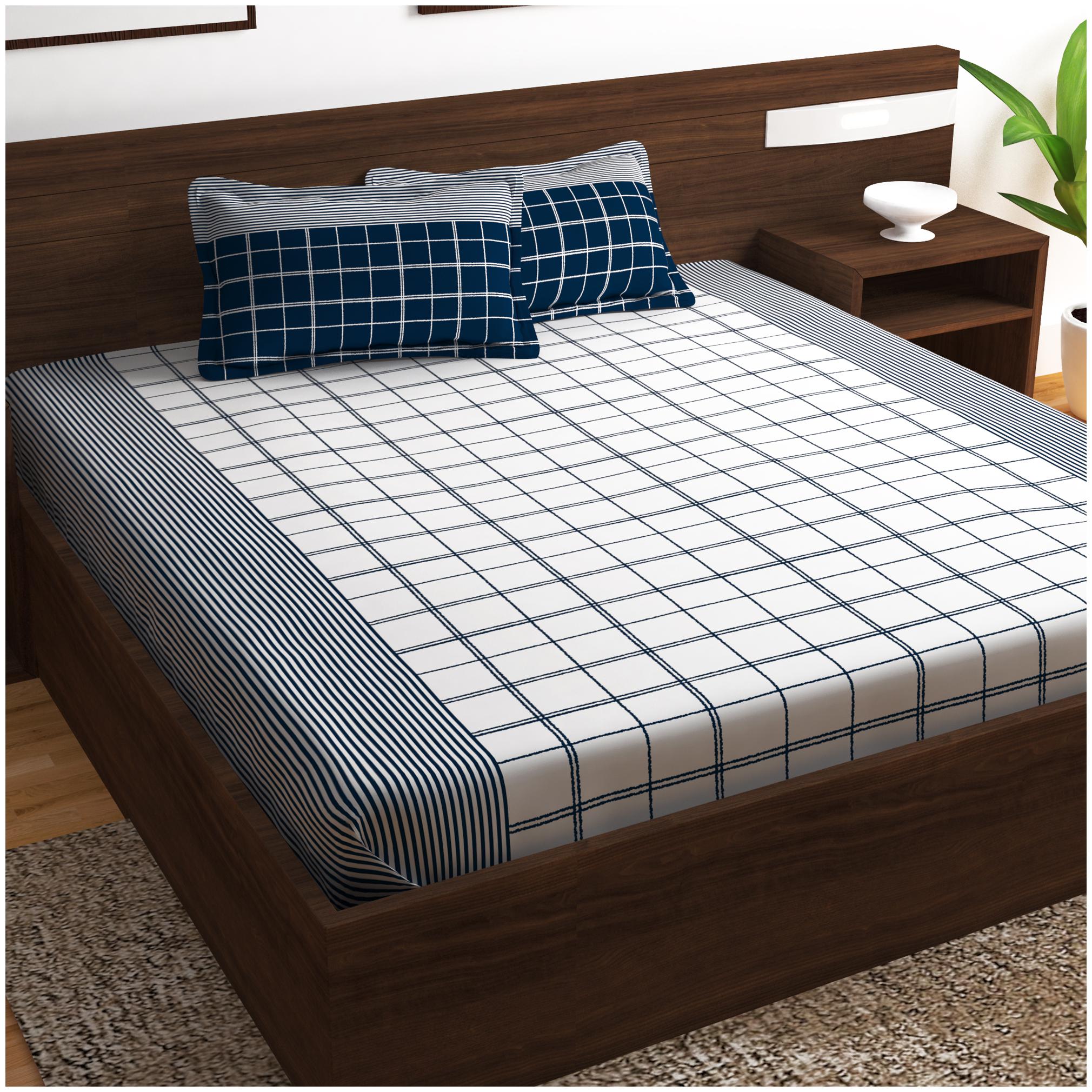 

Story Home Cotton Checkered Double Size Bedsheet 152 TC ( 1 Bedsheet With 2 Pillow Covers Blue )