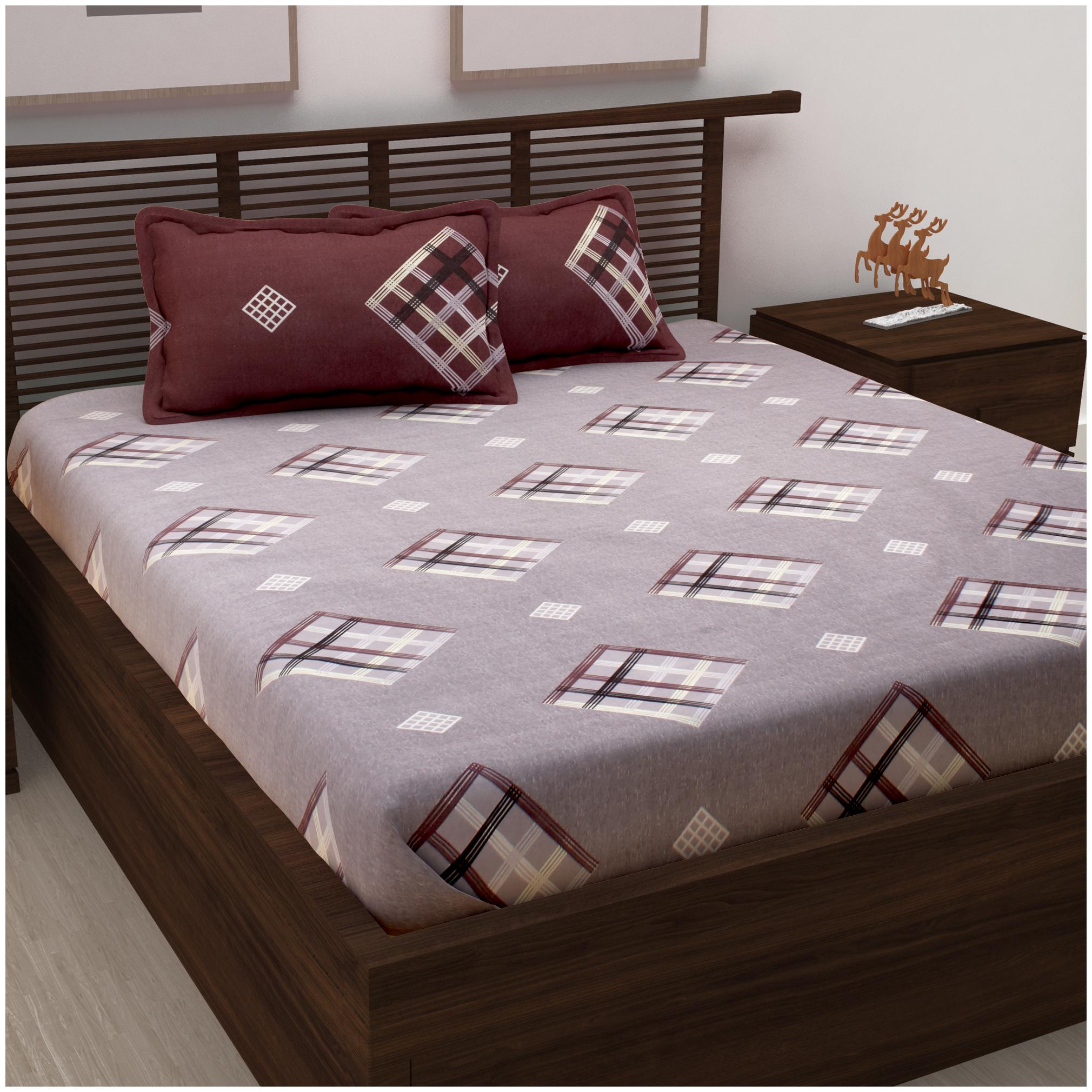 

Story Home Cotton Abstract Double Size Bedsheet 120 TC ( 1 Bedsheet With 2 Pillow Covers Brown )