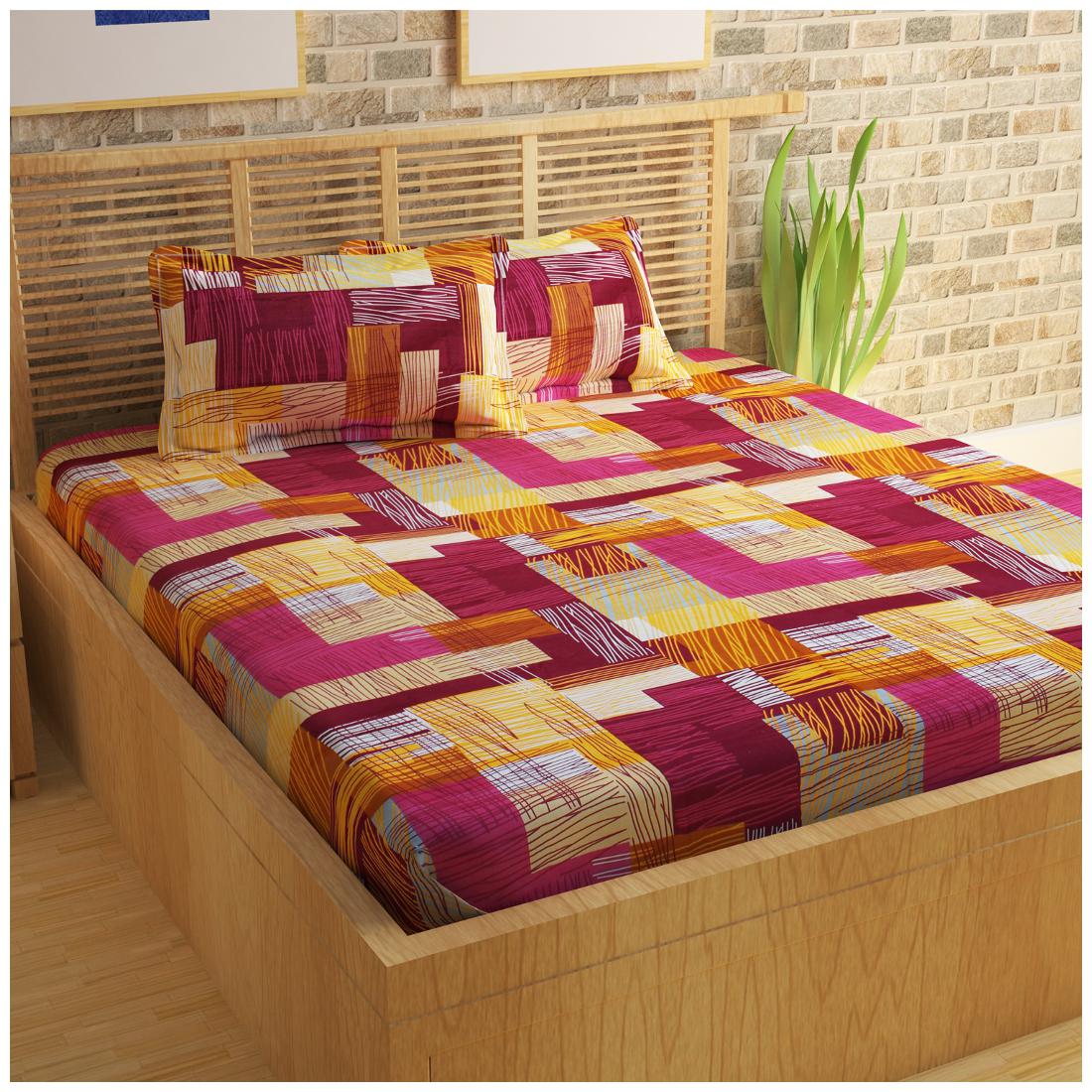 

Story Home Cotton Geometric Double Size Bedsheet 152 TC ( 1 Bedsheet With 2 Pillow Covers Brown )