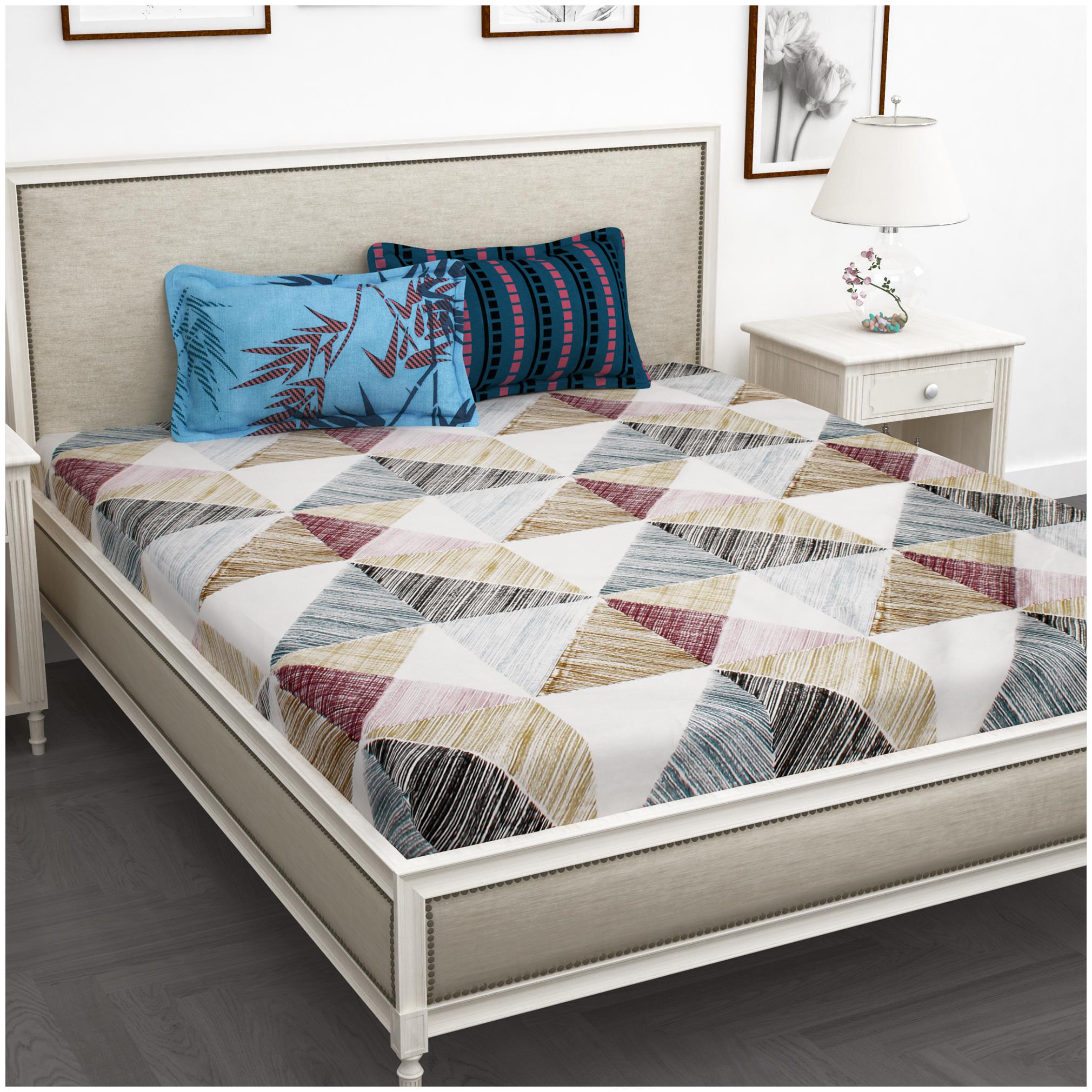 

Story Home Cotton Abstract King Size Bedsheet 210 TC ( 1 Bedsheet With 2 Pillow Covers Blue )