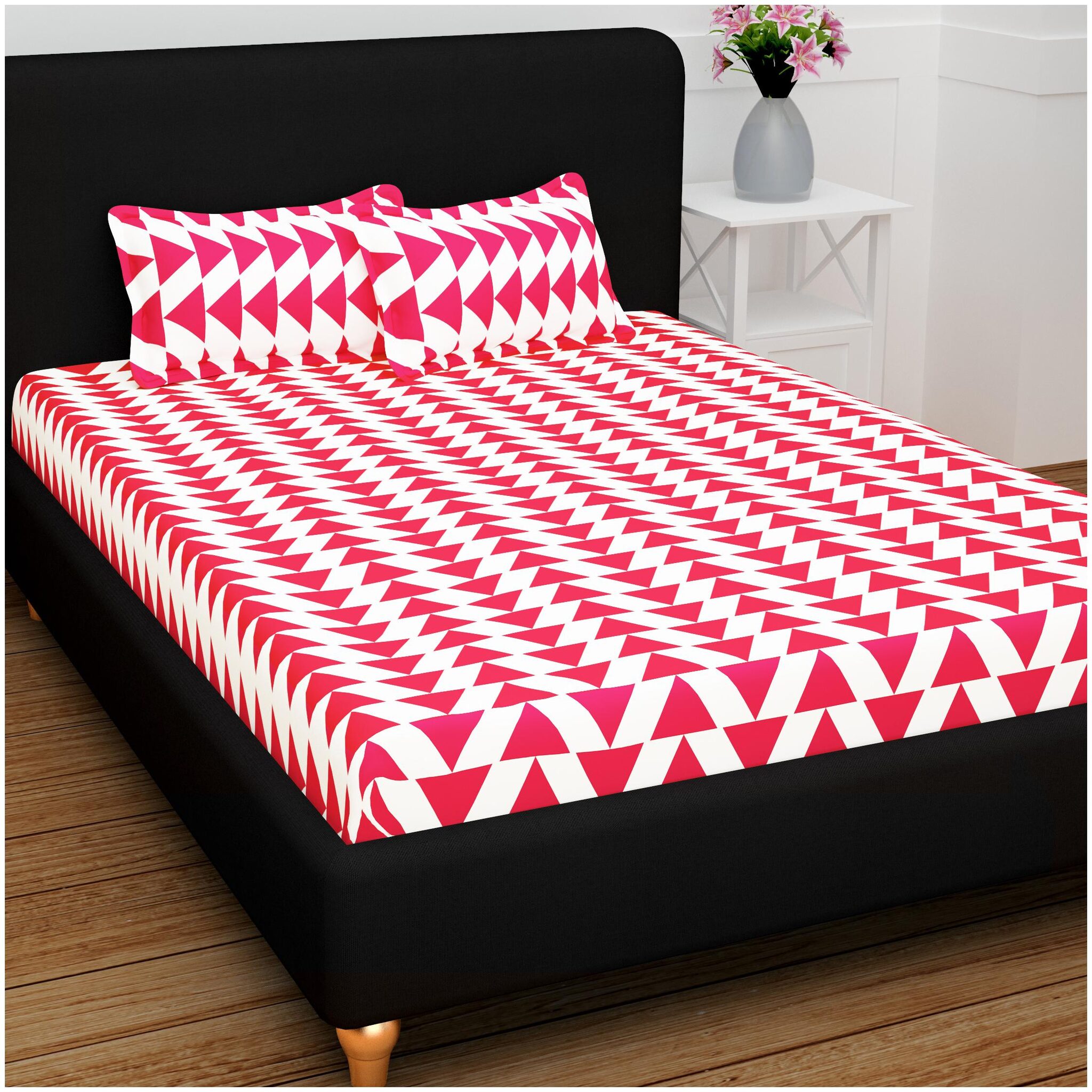 

Story Home Cotton Abstract Double Size Bedsheet 120 TC ( 1 Bedsheet With 2 Pillow Covers Pink )
