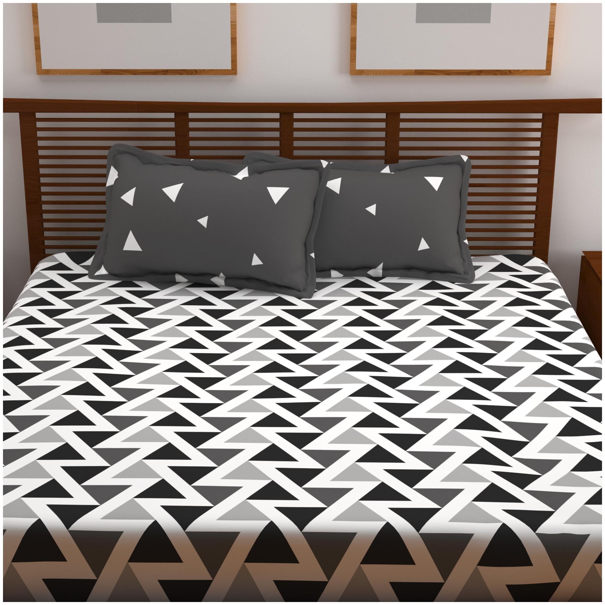

Story Home Cotton Abstract Double Size Bedsheet 120 TC ( 1 Bedsheet With 2 Pillow Covers Grey )