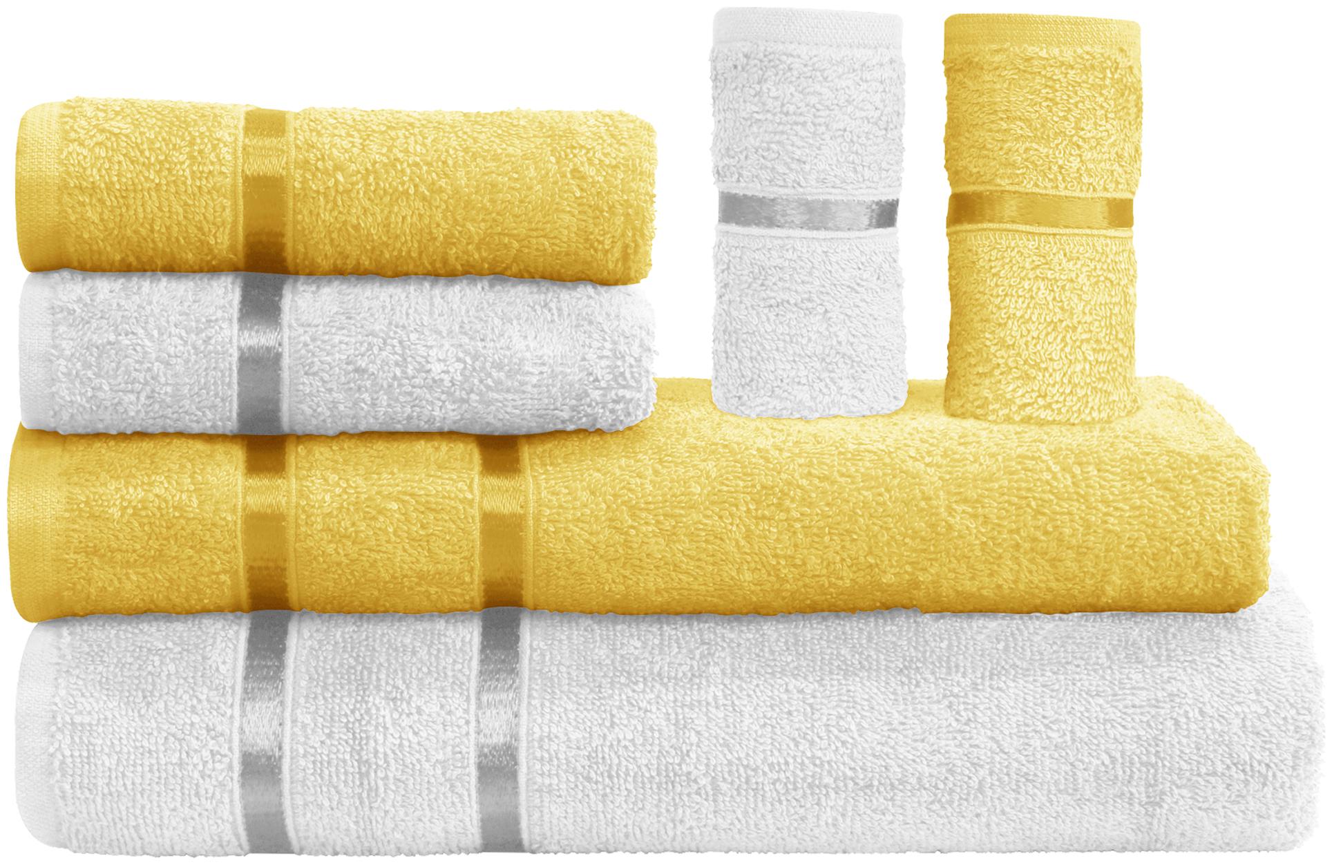 

Story Home 450 GSM Cotton Bath towel ( 6 pieces White Yellow )