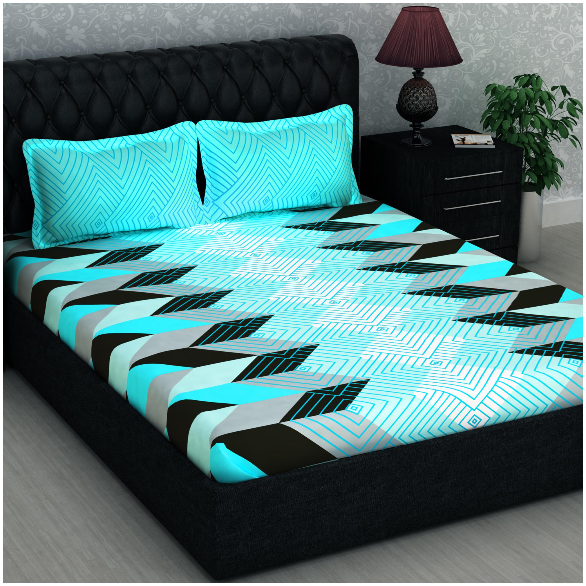 

Story Home Cotton Abstract Double Size Bedsheet 186 TC ( 1 Bedsheet With 2 Pillow Covers Blue )