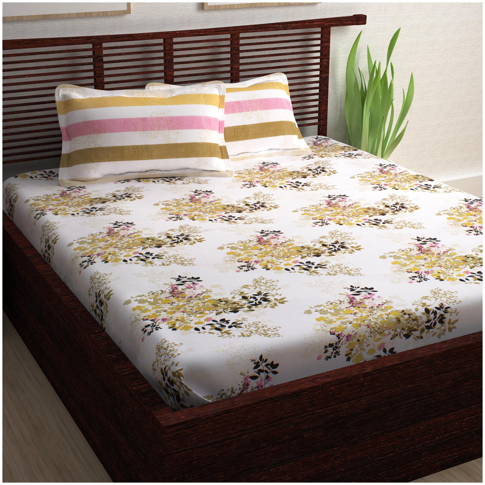 

Story Home Cotton Floral Double Size Bedsheet 120 TC ( 1 Bedsheet With 2 Pillow Covers Pink )