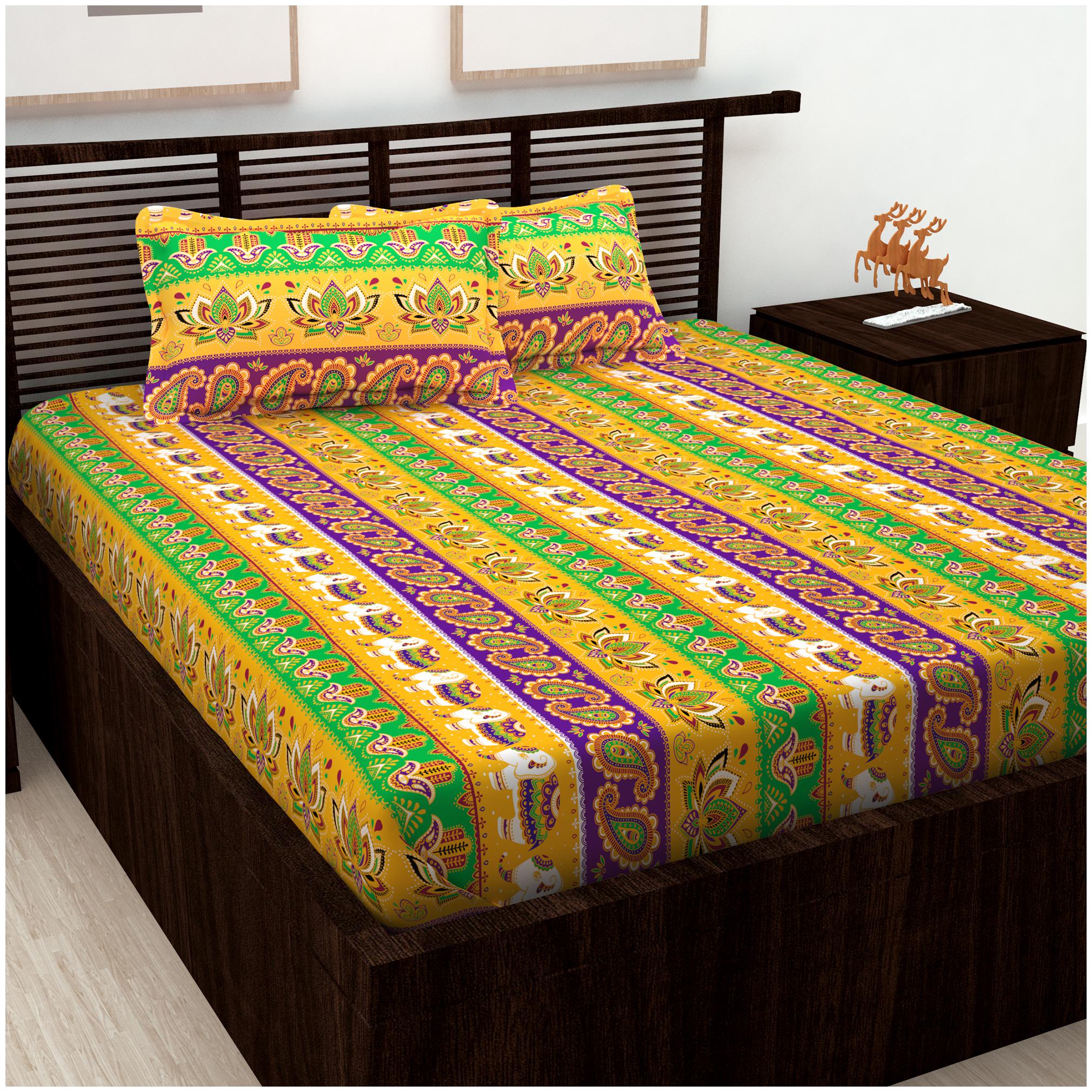 

Story Home Cotton Abstract Double Size Bedsheet 152 TC ( 1 Bedsheet With 2 Pillow Covers Yellow )