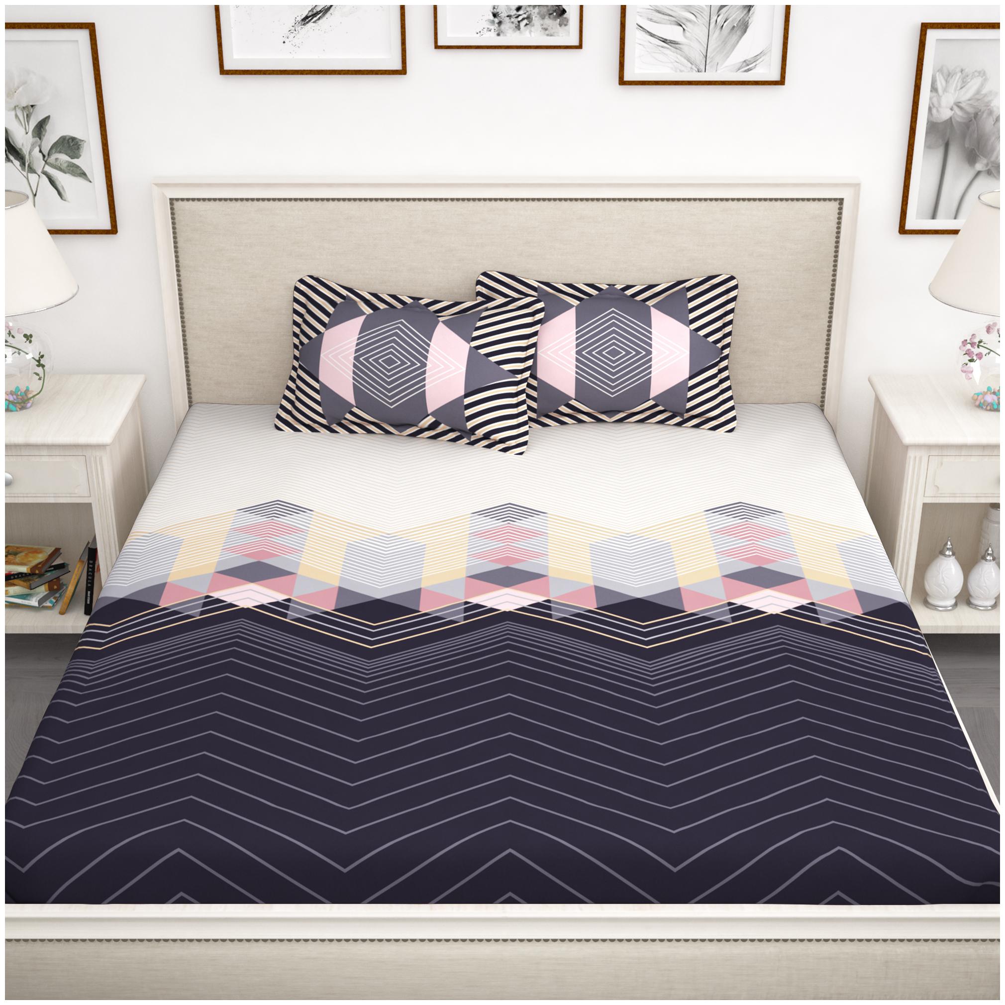 

Story Home Cotton Abstract King Size Bedsheet 210 TC ( 1 Bedsheet With 2 Pillow Covers Grey )