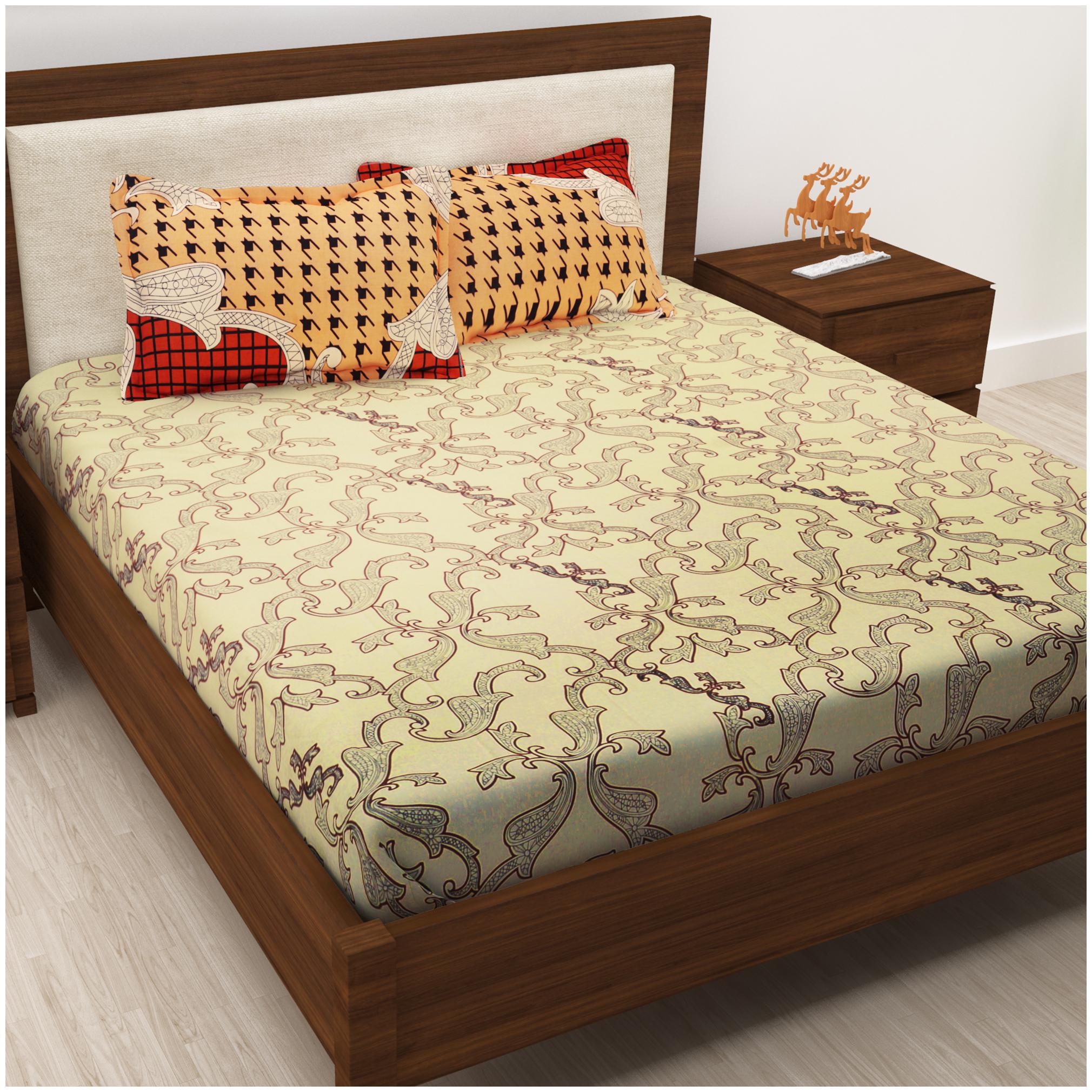 

Story Home Cotton Abstract Double Size Bedsheet 186 TC ( 1 Bedsheet With 2 Pillow Covers Cream )