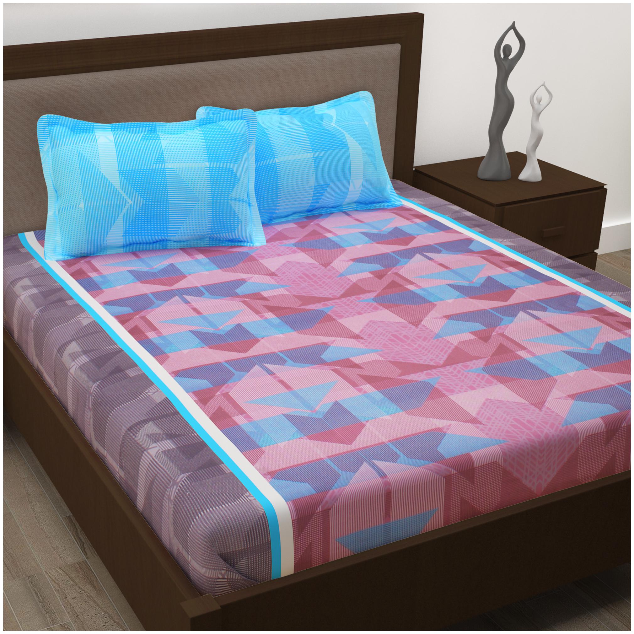 

Story Home Cotton Abstract Double Size Bedsheet 186 TC ( 1 Bedsheet With 2 Pillow Covers Blue )