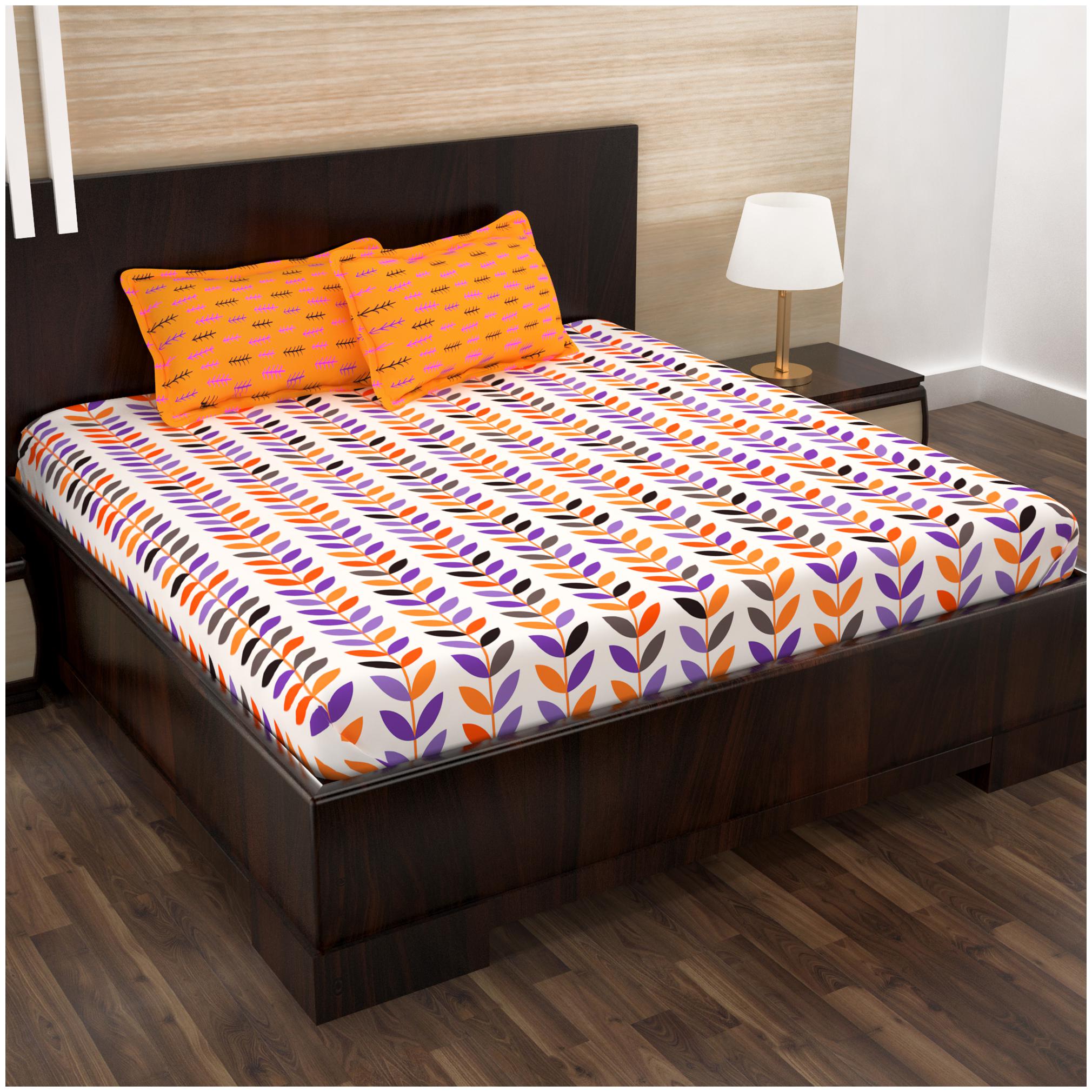 

Story Home Cotton Floral Double Size Bedsheet 152 TC ( 1 Bedsheet With 2 Pillow Covers Orange )