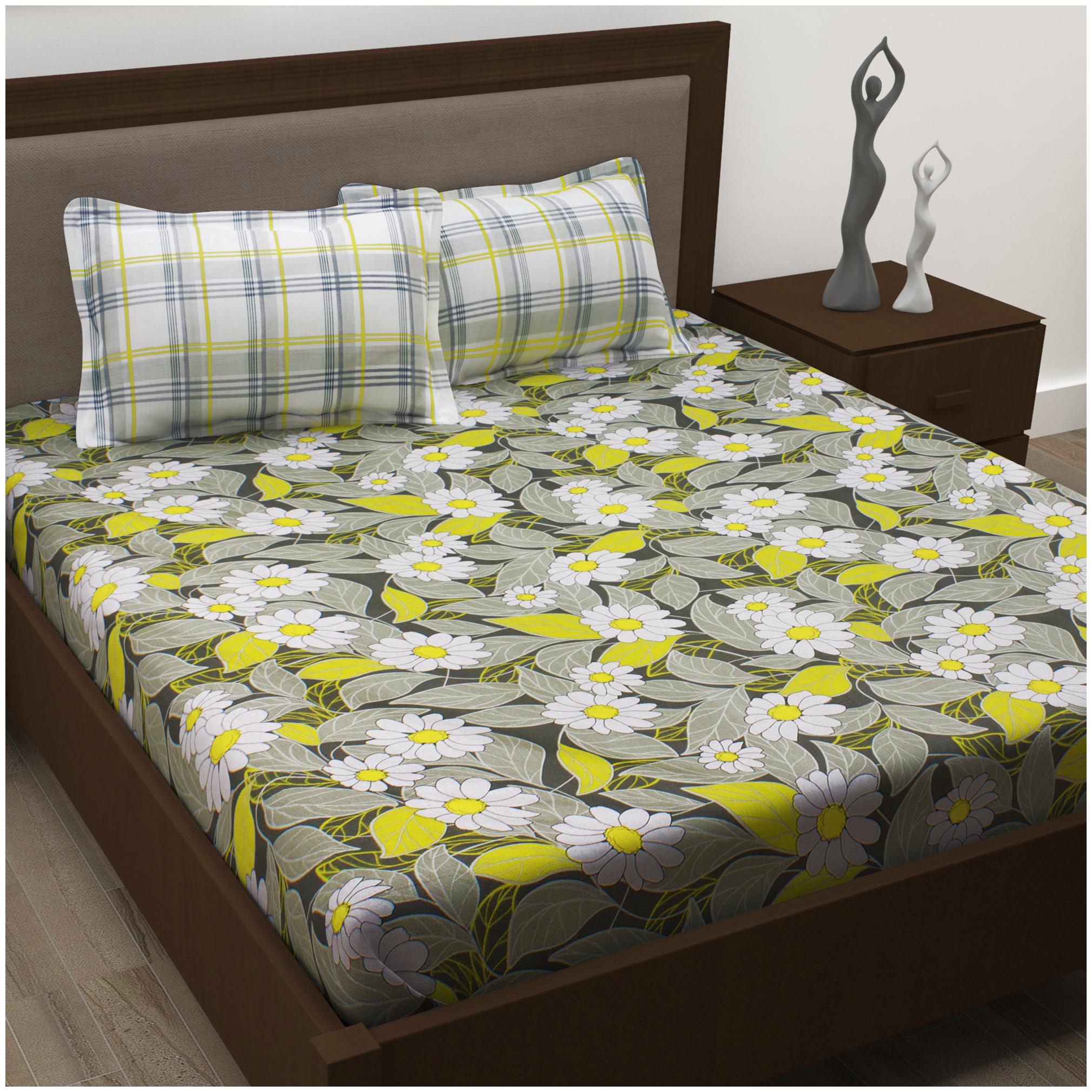 

Story Home Cotton Floral Double Size Bedsheet 186 TC ( 1 Bedsheet With 2 Pillow Covers Yellow )
