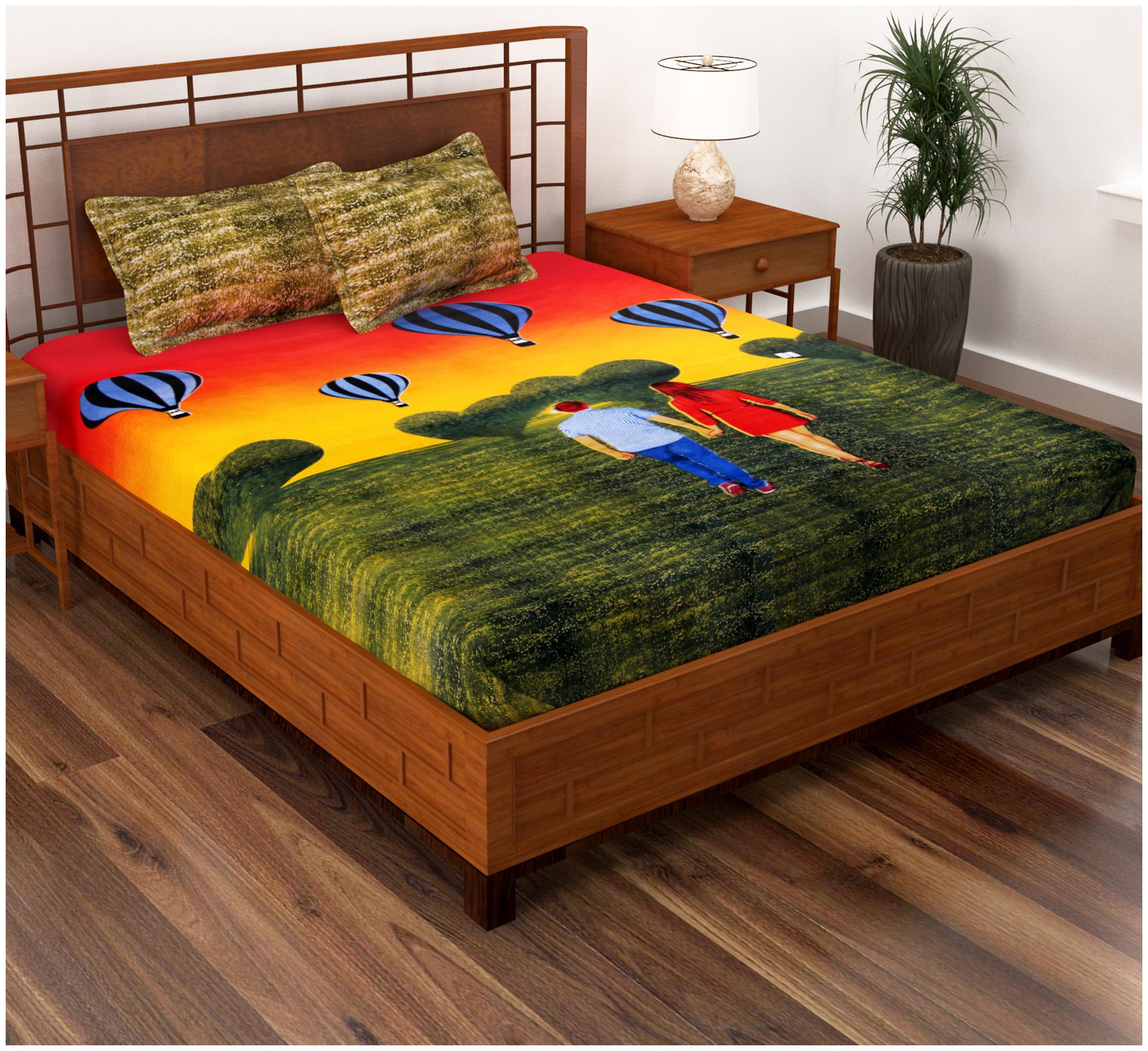 

Story Home Cotton Geometric Double Size Bedsheet 186 TC ( 1 Bedsheet With 2 Pillow Covers Green )