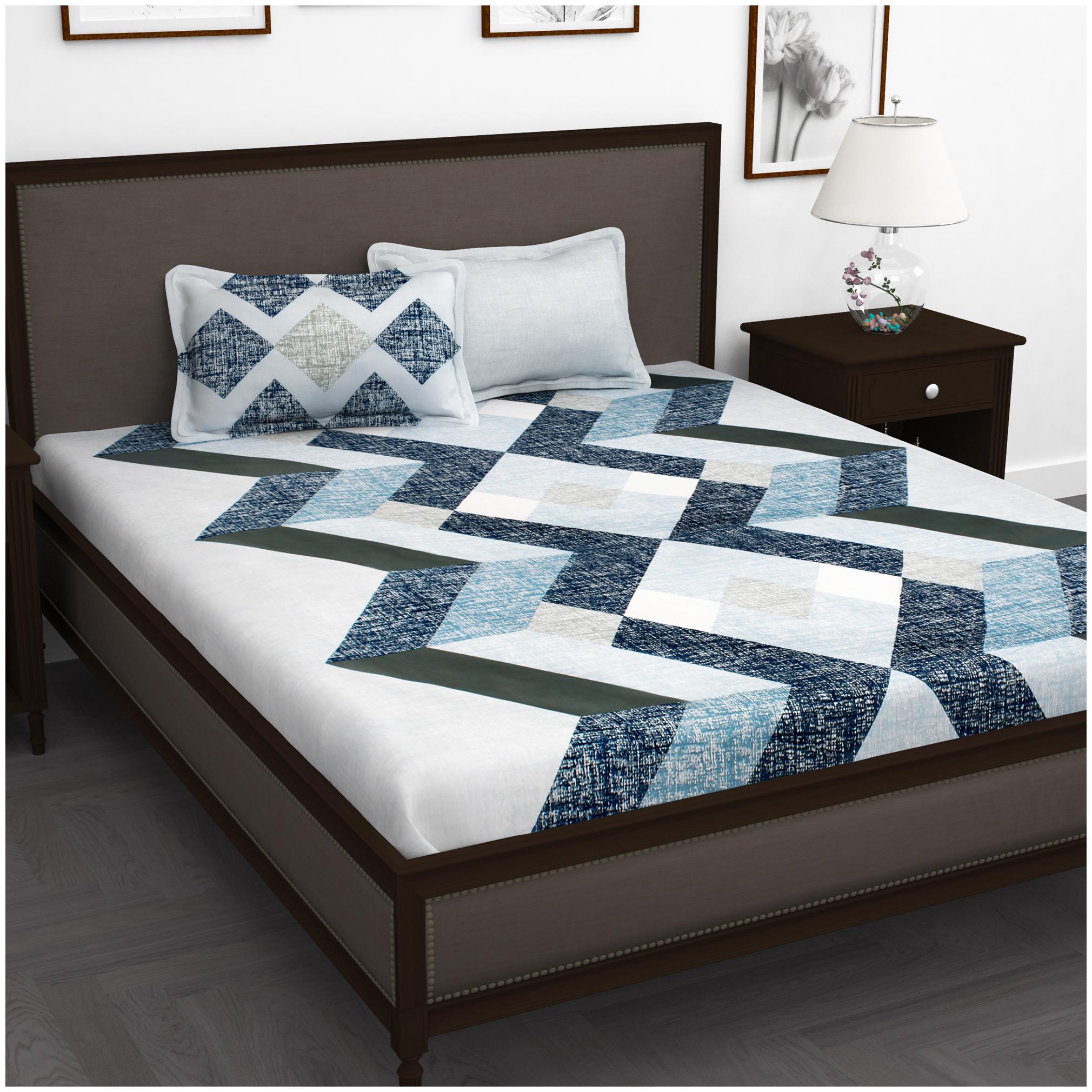 

Story Home Cotton Abstract King Size Bedsheet 210 TC ( 1 Bedsheet With 2 Pillow Covers Blue )