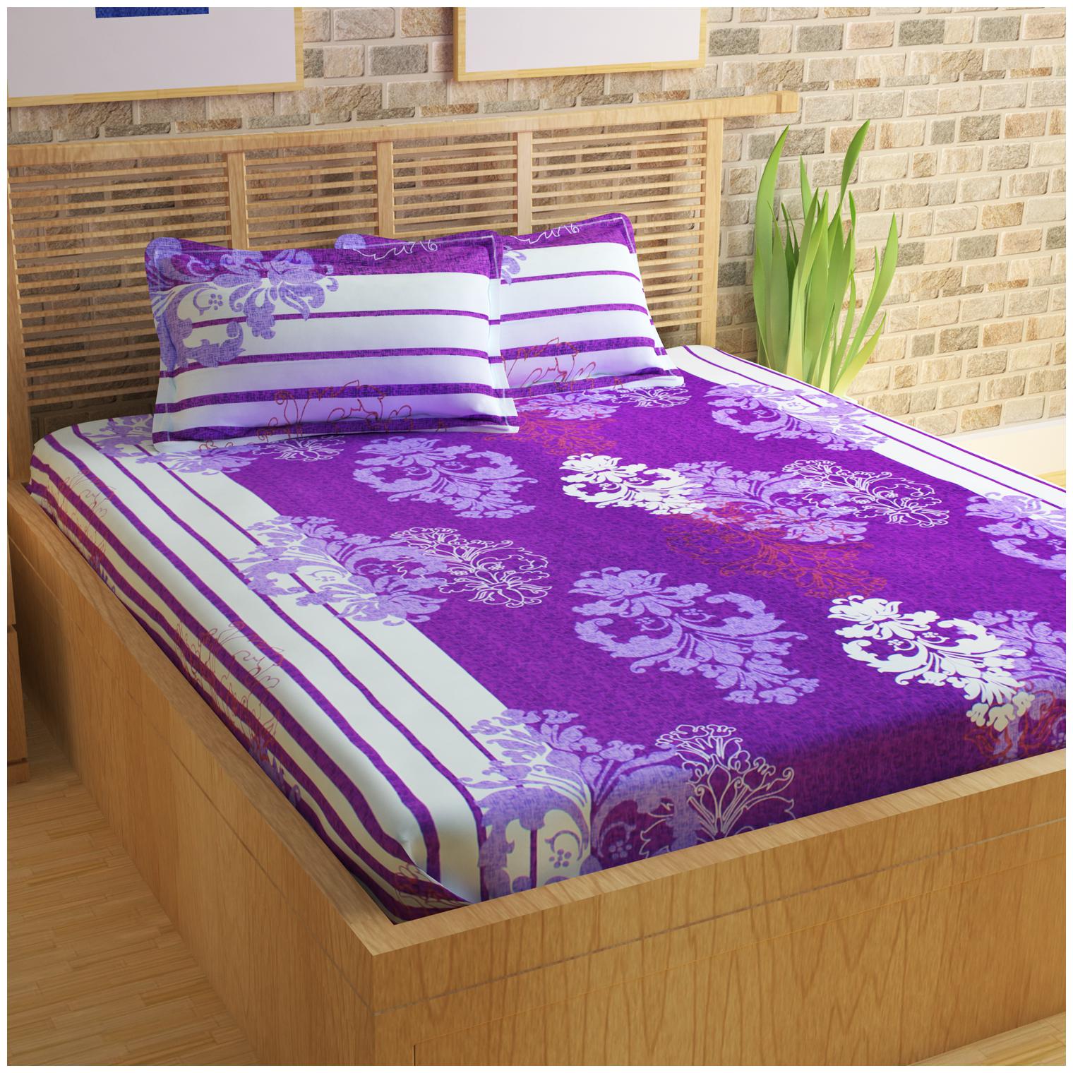 

Story Home Cotton Floral Double Size Bedsheet 120 TC ( 1 Bedsheet With 2 Pillow Covers Purple )
