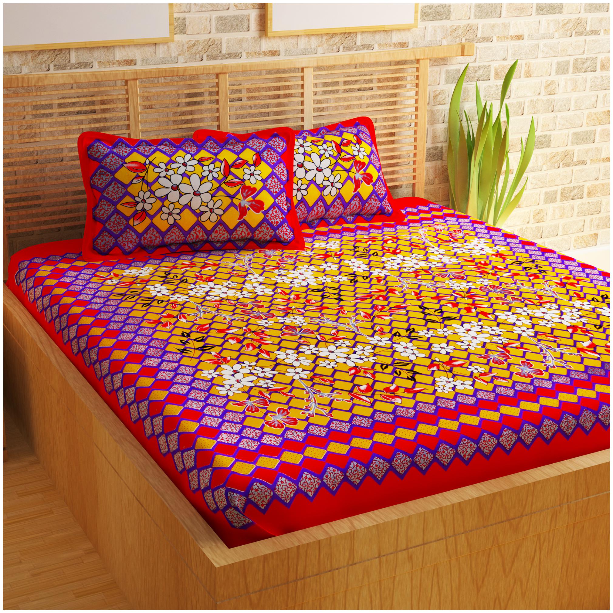 

Story Home Cotton Abstract Double Size Bedsheet 120 TC ( 1 Bedsheet With 2 Pillow Covers Purple )
