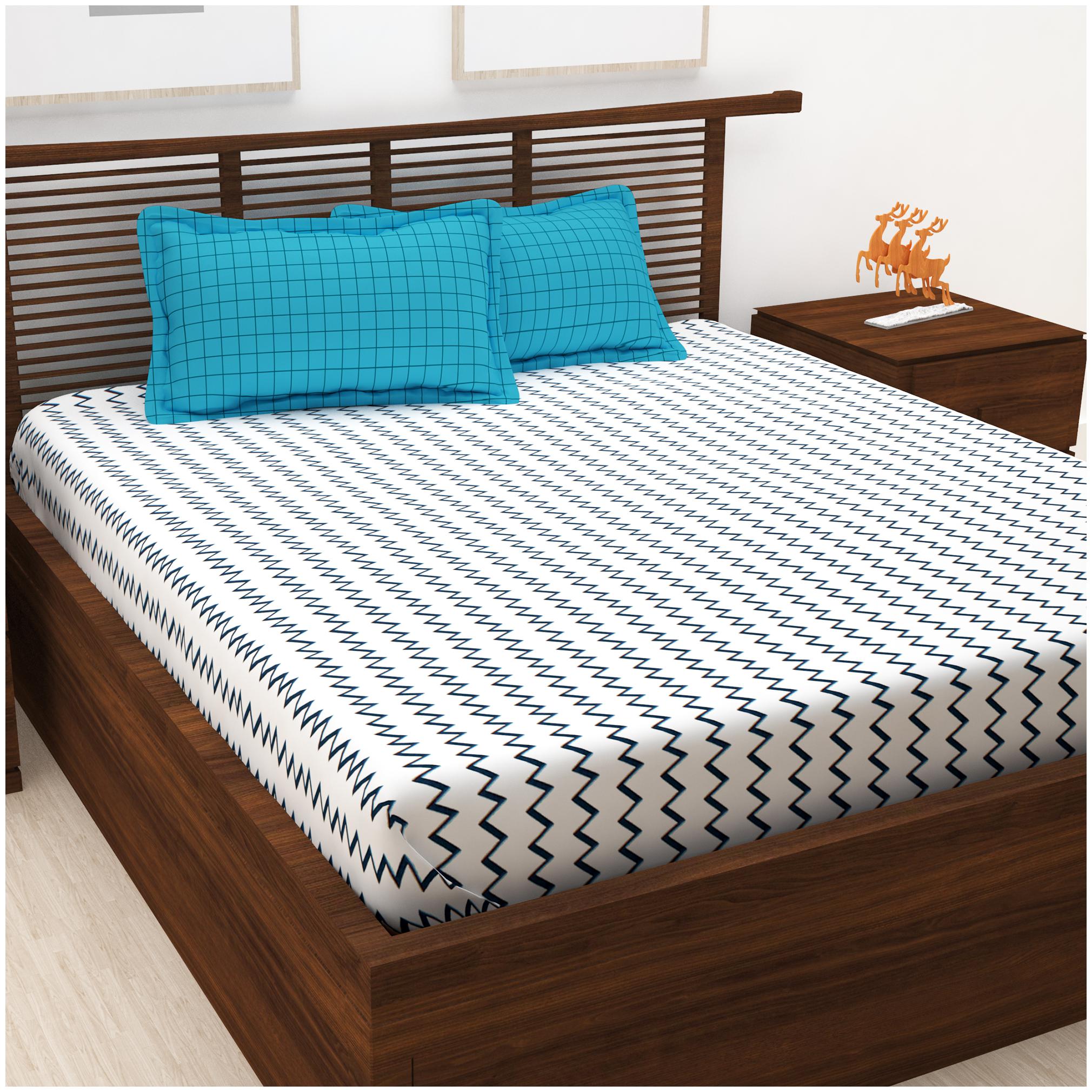 

Story Home Cotton Geometric Double Size Bedsheet 120 TC ( 1 Bedsheet With 2 Pillow Covers Blue )