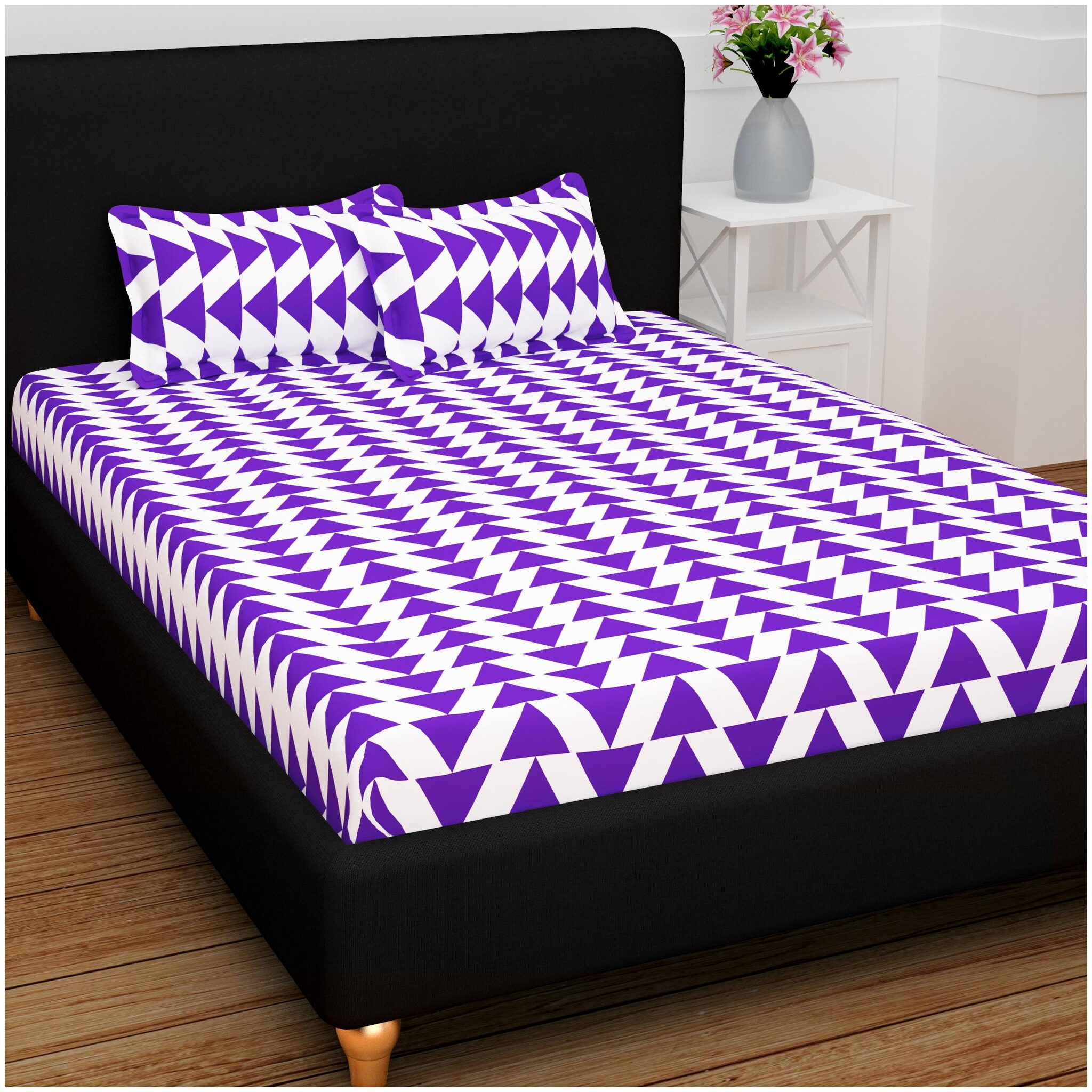 

Story Home Cotton Abstract Double Size Bedsheet 120 TC ( 1 Bedsheet With 2 Pillow Covers Purple )