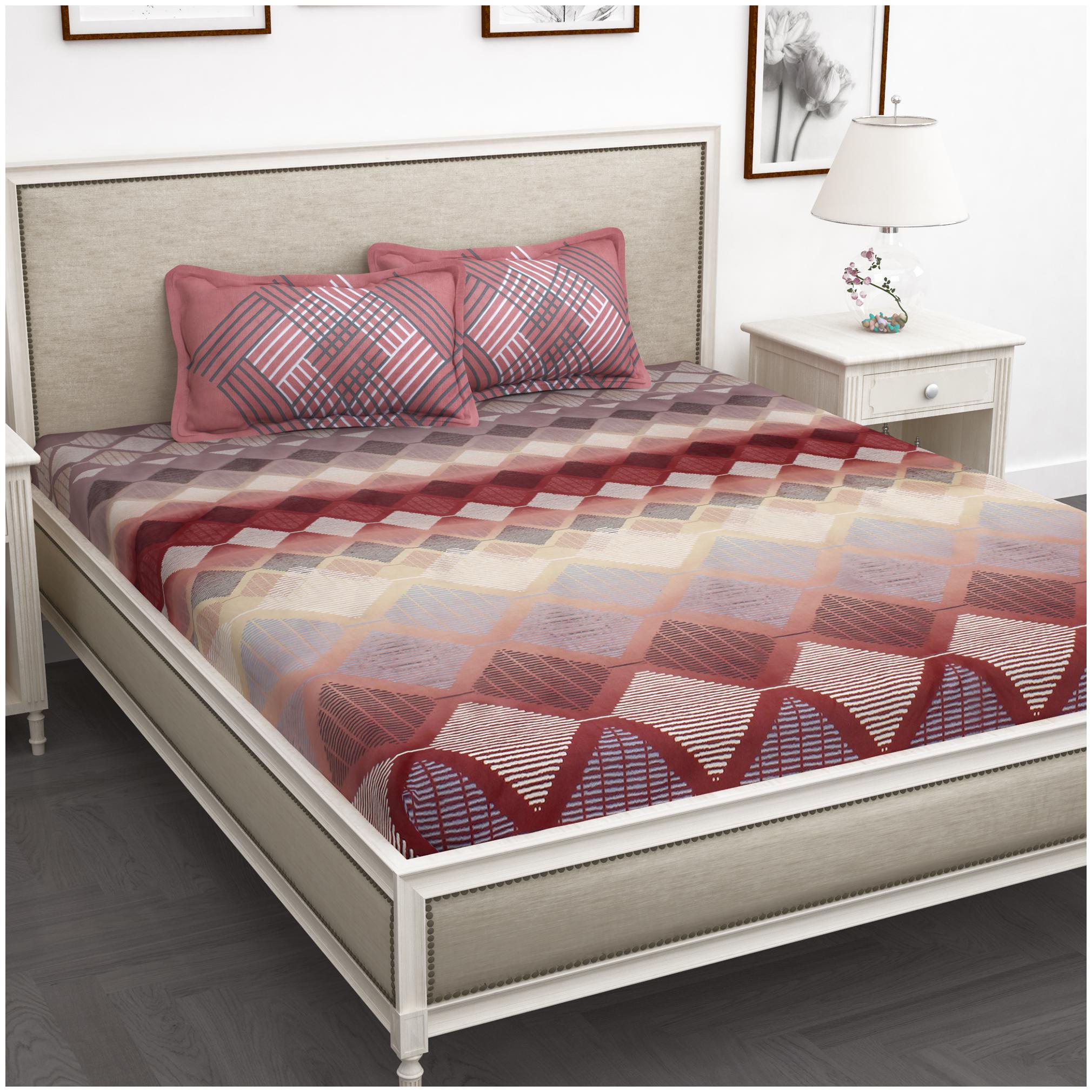 

Story Home Cotton Abstract King Size Bedsheet 210 TC ( 1 Bedsheet With 2 Pillow Covers Peach )