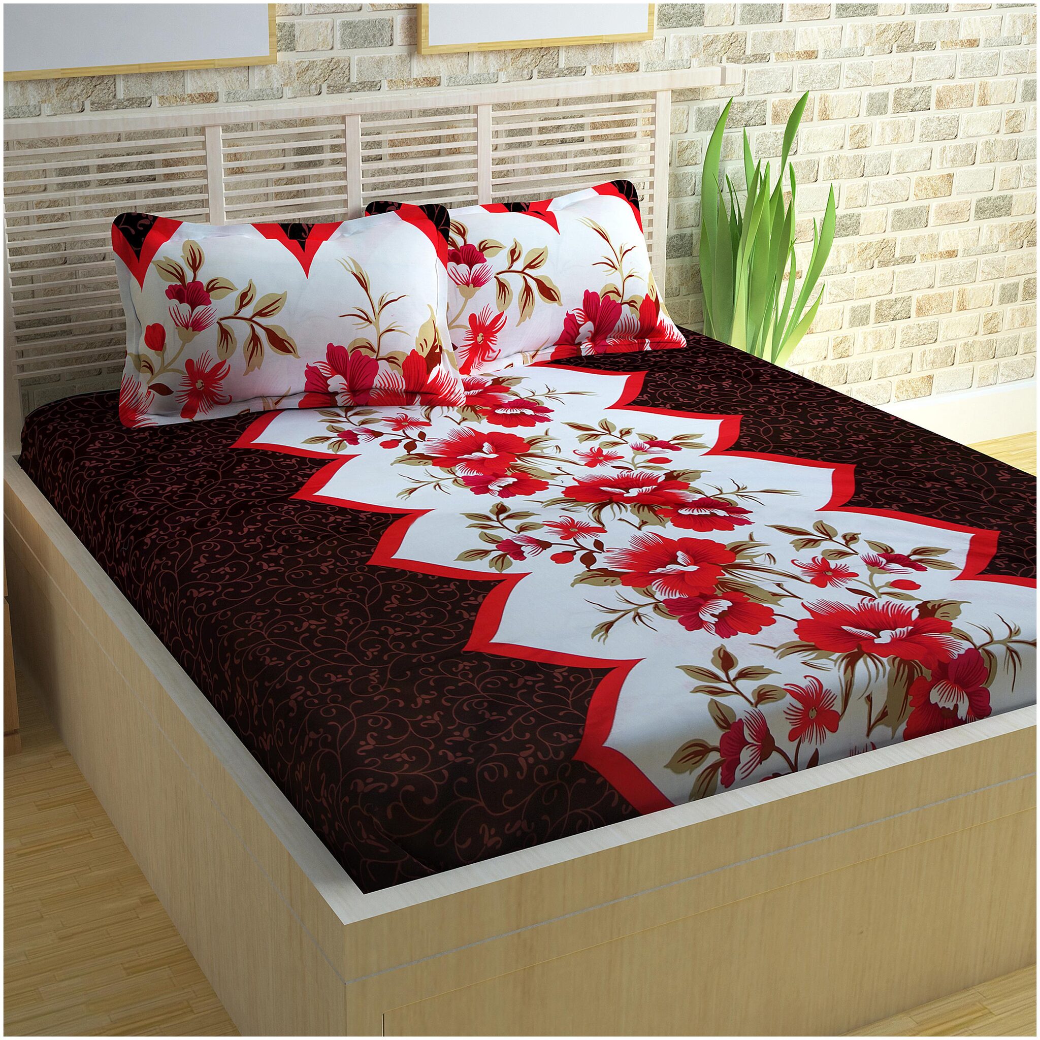 

Story Home Cotton Floral Double Size Bedsheet 300 TC ( 1 Bedsheet With 2 Pillow Covers Red )