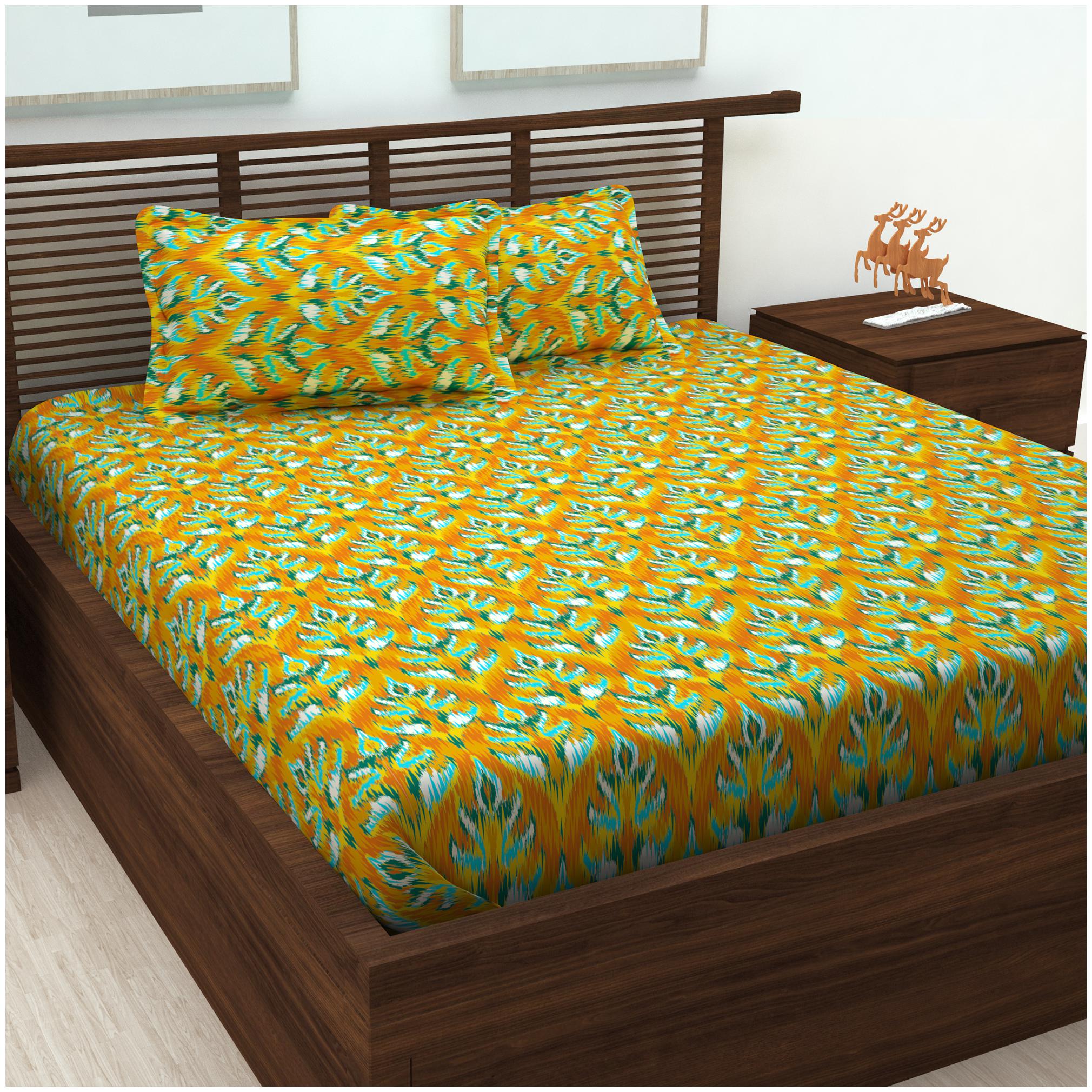 

Story Home Cotton Abstract Double Size Bedsheet 152 TC ( 1 Bedsheet With 2 Pillow Covers Yellow )