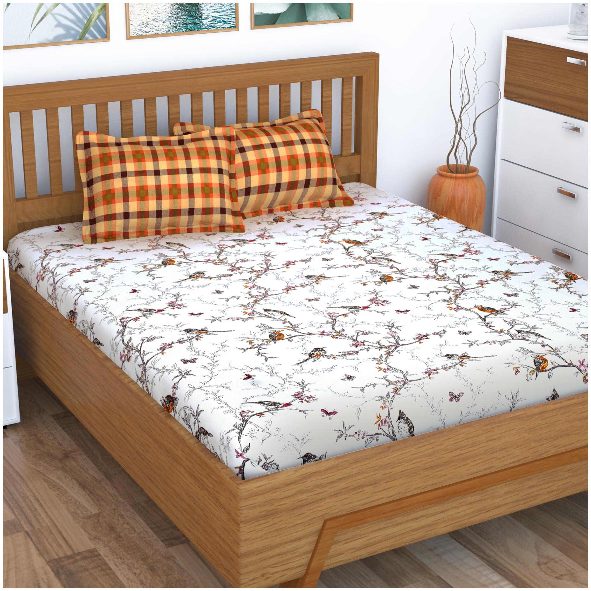 

Story Home Cotton Printed King Size Bedsheet 186 TC ( 1 Bedsheet With 2 Pillow Covers Orange )