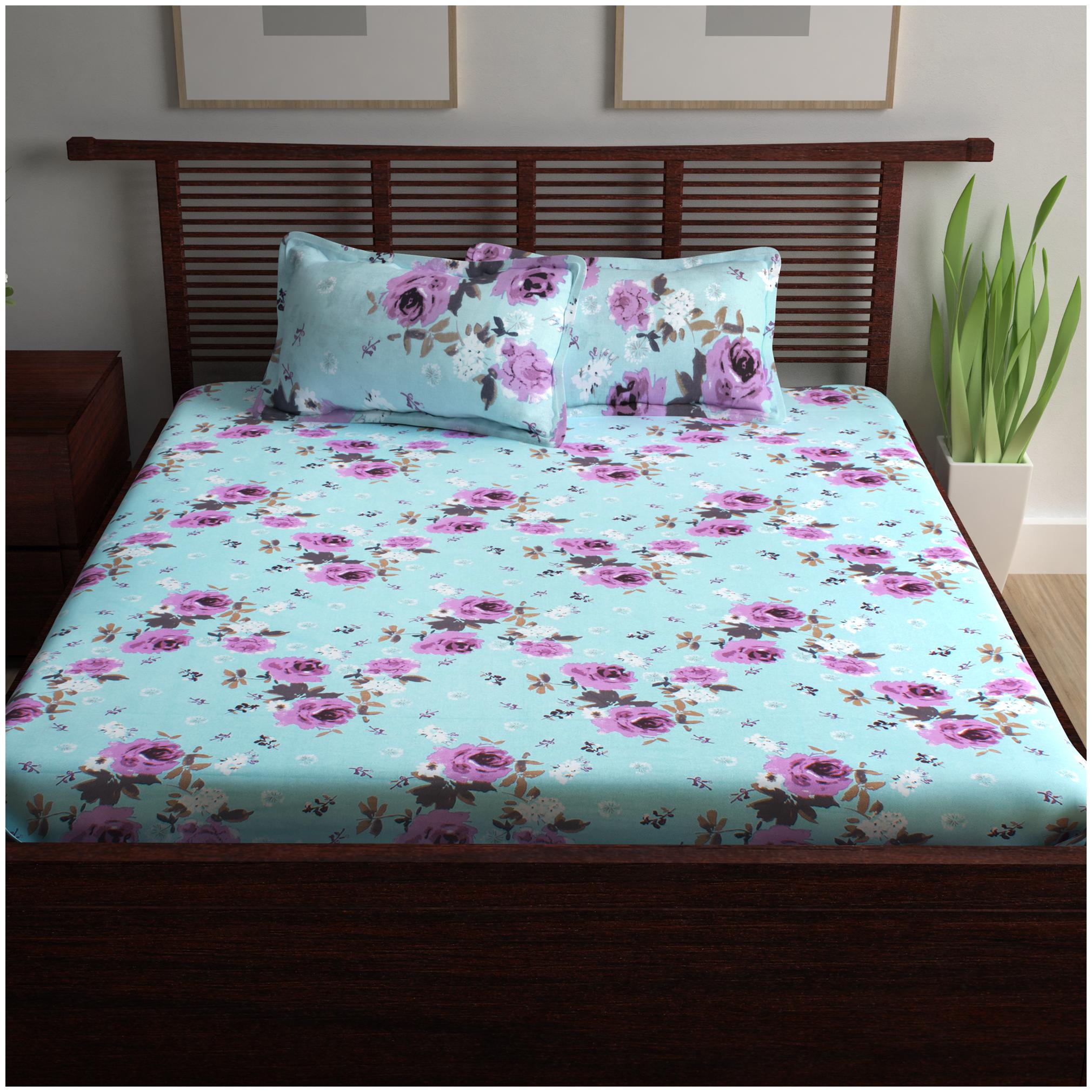 

Story Home Cotton Floral Double Size Bedsheet 120 TC ( 1 Bedsheet With 2 Pillow Covers Blue )