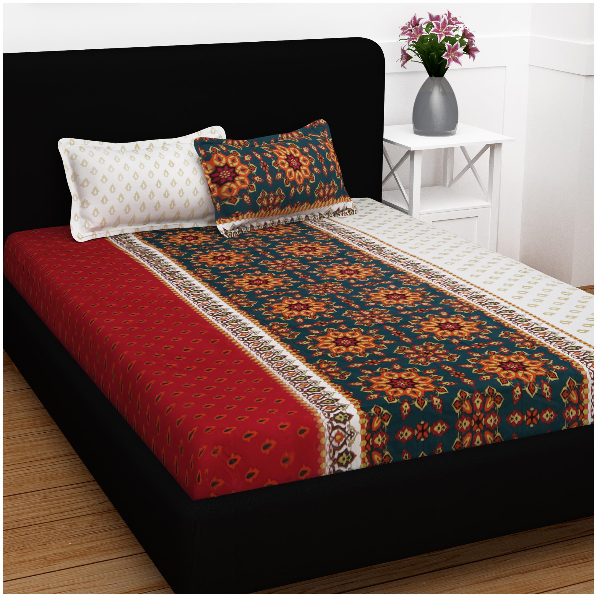

Story Home Cotton Floral Double Size Bedsheet 120 TC ( 1 Bedsheet With 2 Pillow Covers Maroon )