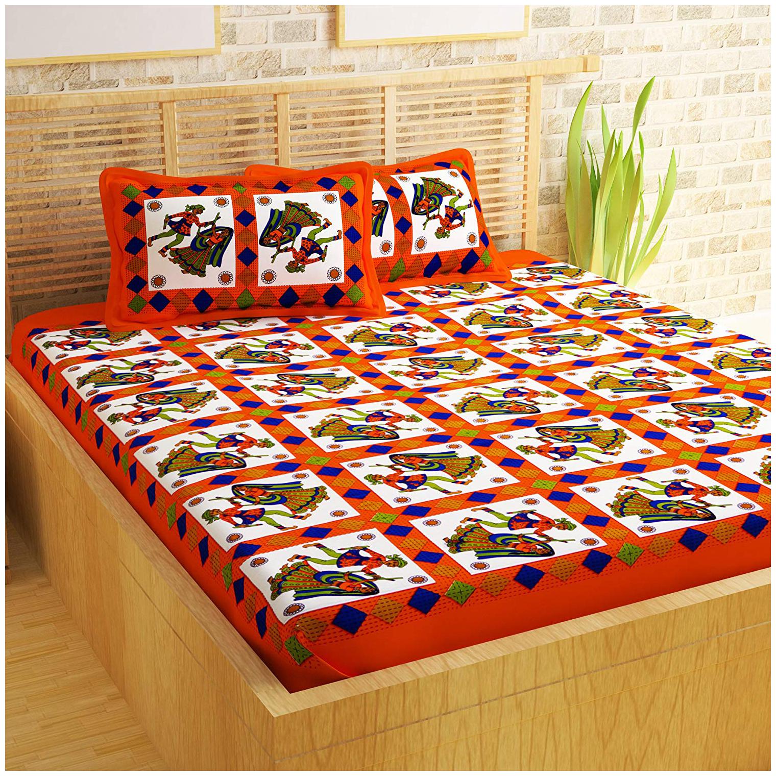 

Story Home Cotton Printed Double Size Bedsheet 120 TC ( 1 Bedsheet With 2 Pillow Covers Orange )