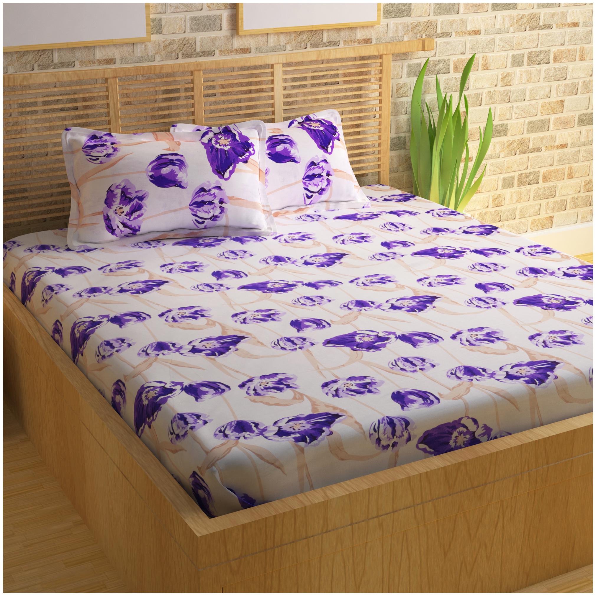 

Story Home Cotton Floral Double Size Bedsheet 152 TC ( 1 Bedsheet With 2 Pillow Covers Purple )
