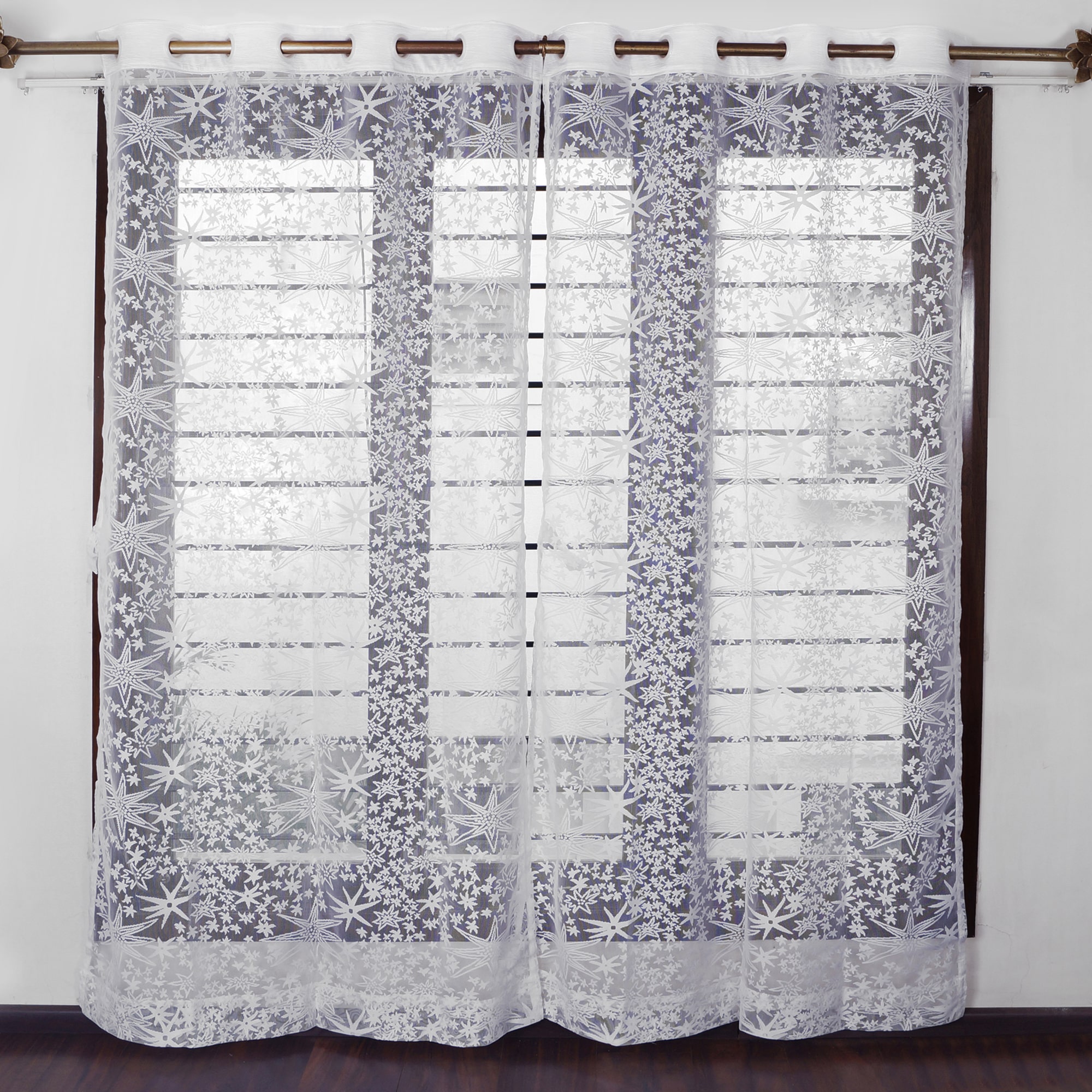 

Story Home Polyester Door Semi Transparent White Sheer Curtain ( Eyelet Closure Abstract )