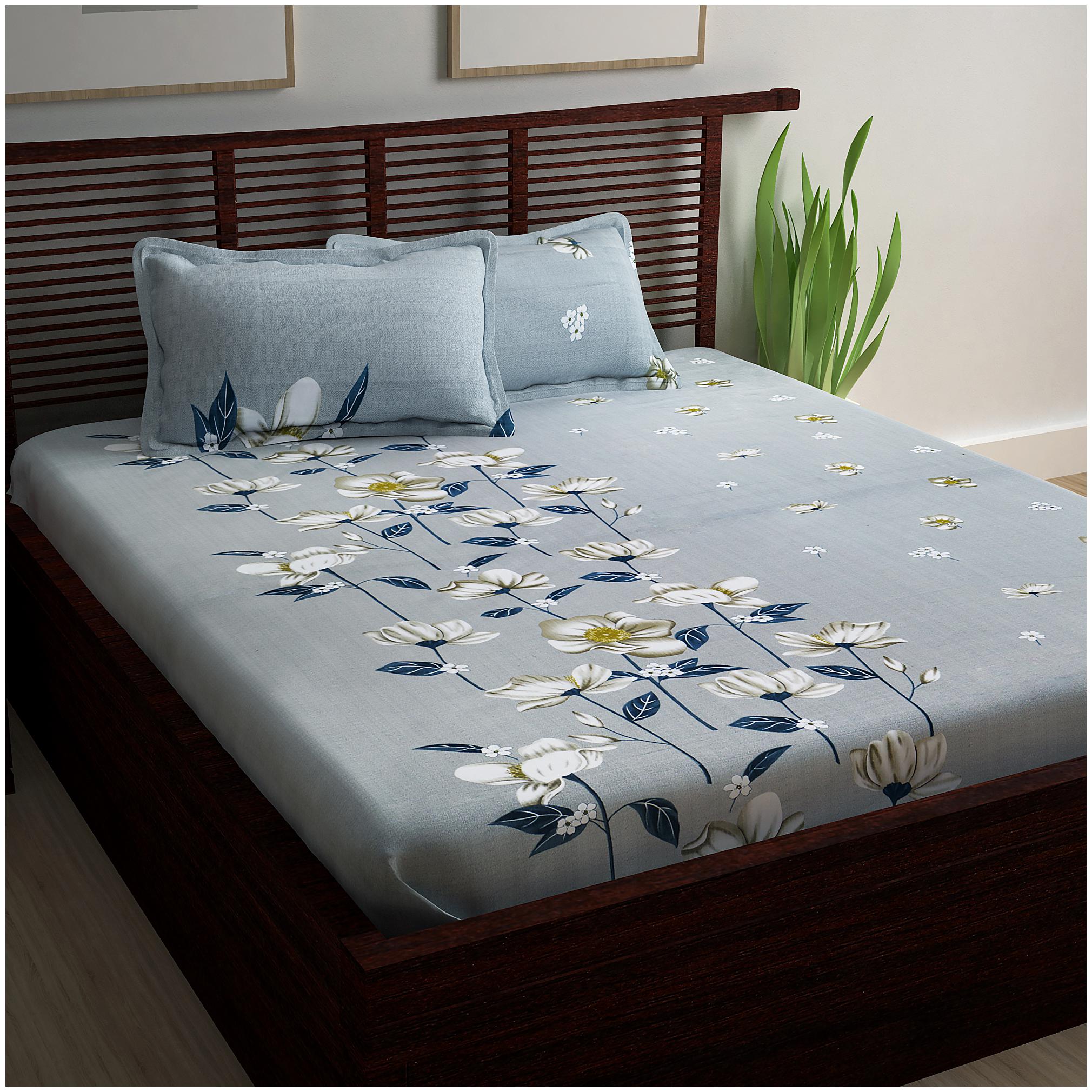 

Story Home Cotton Floral Double Size Bedsheet 240 TC ( 1 Bedsheet With 2 Pillow Covers Grey )