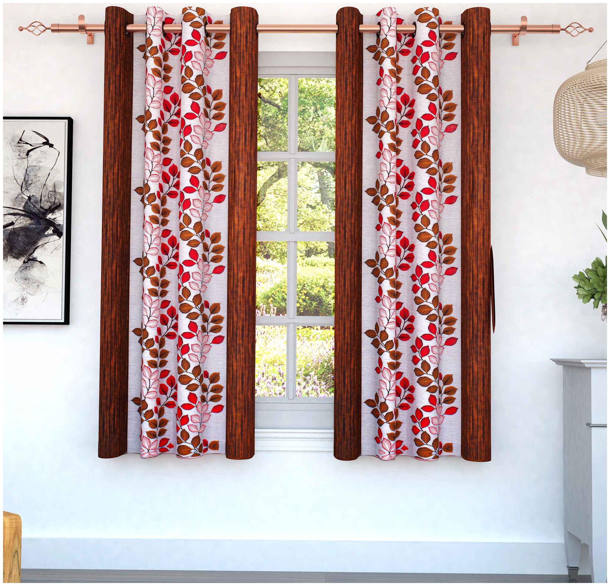

Story Home Polyester Window Semi Transparent Brown Regular Curtain ( Eyelet Closure Floral )