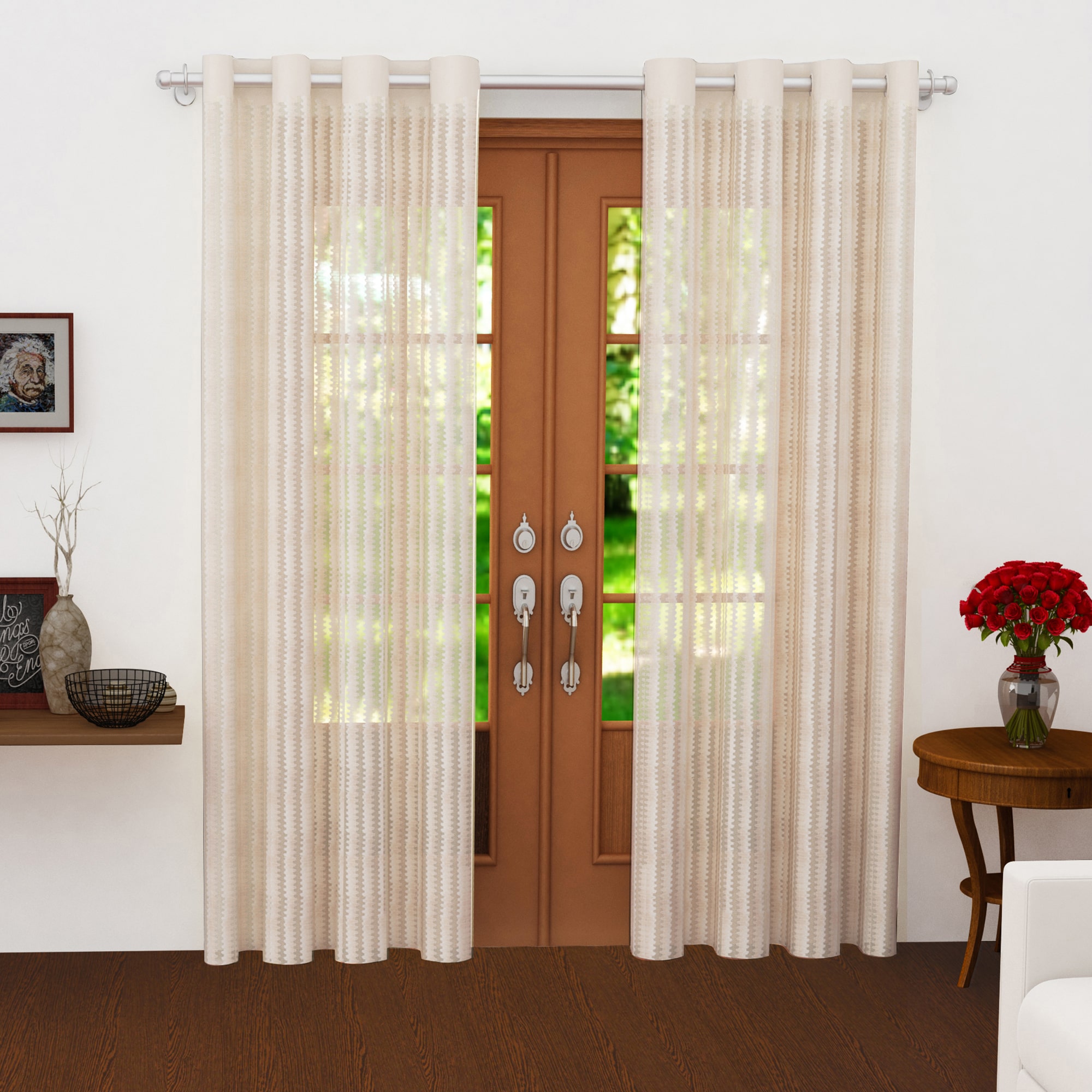 

Story Home Polyester Door Semi Transparent Beige Sheer Curtain ( Eyelet Closure Striped )