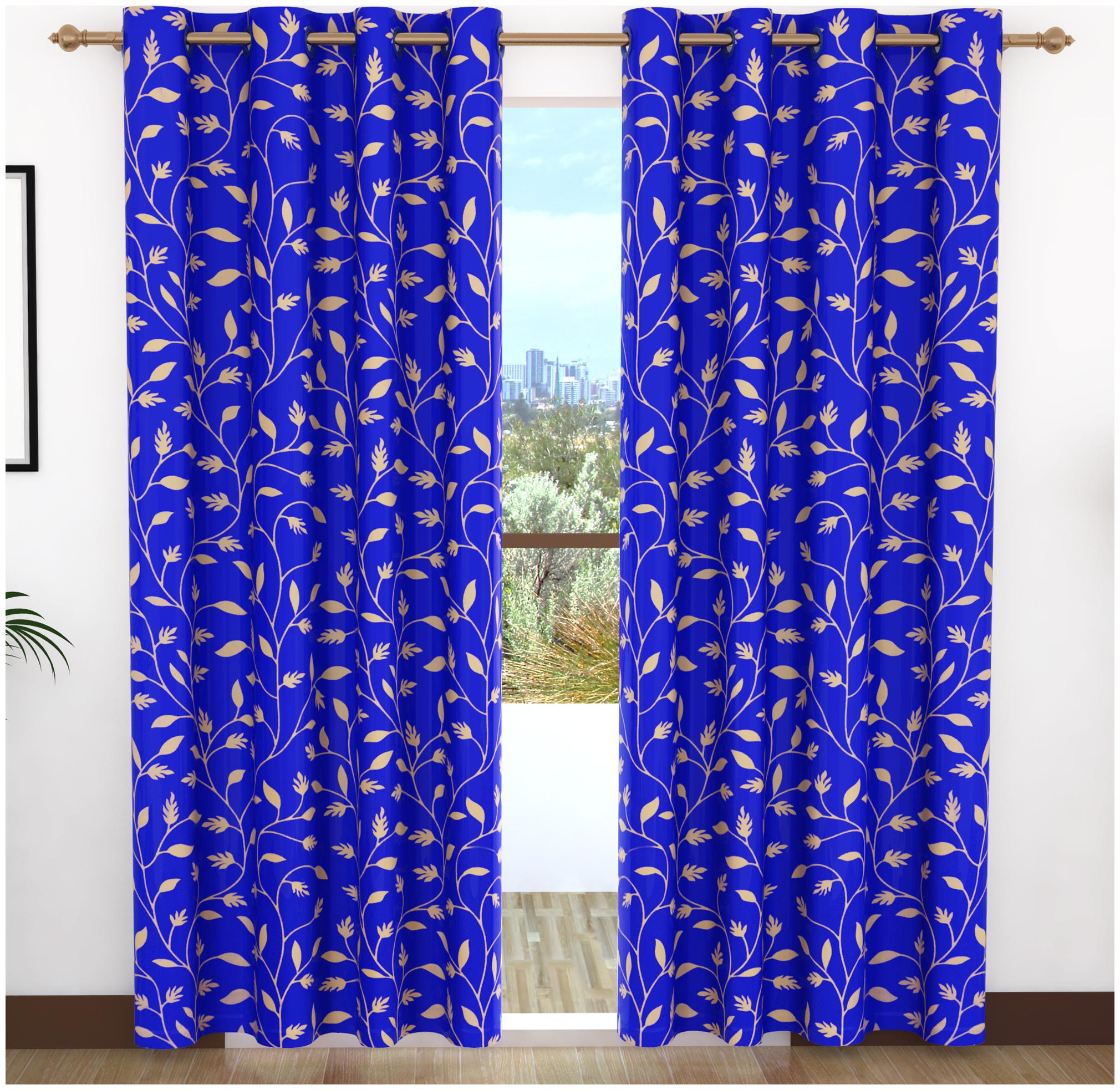 

Story Home Polyester Door Semi Transparent Blue Regular Curtain ( Eyelet Closure Floral )