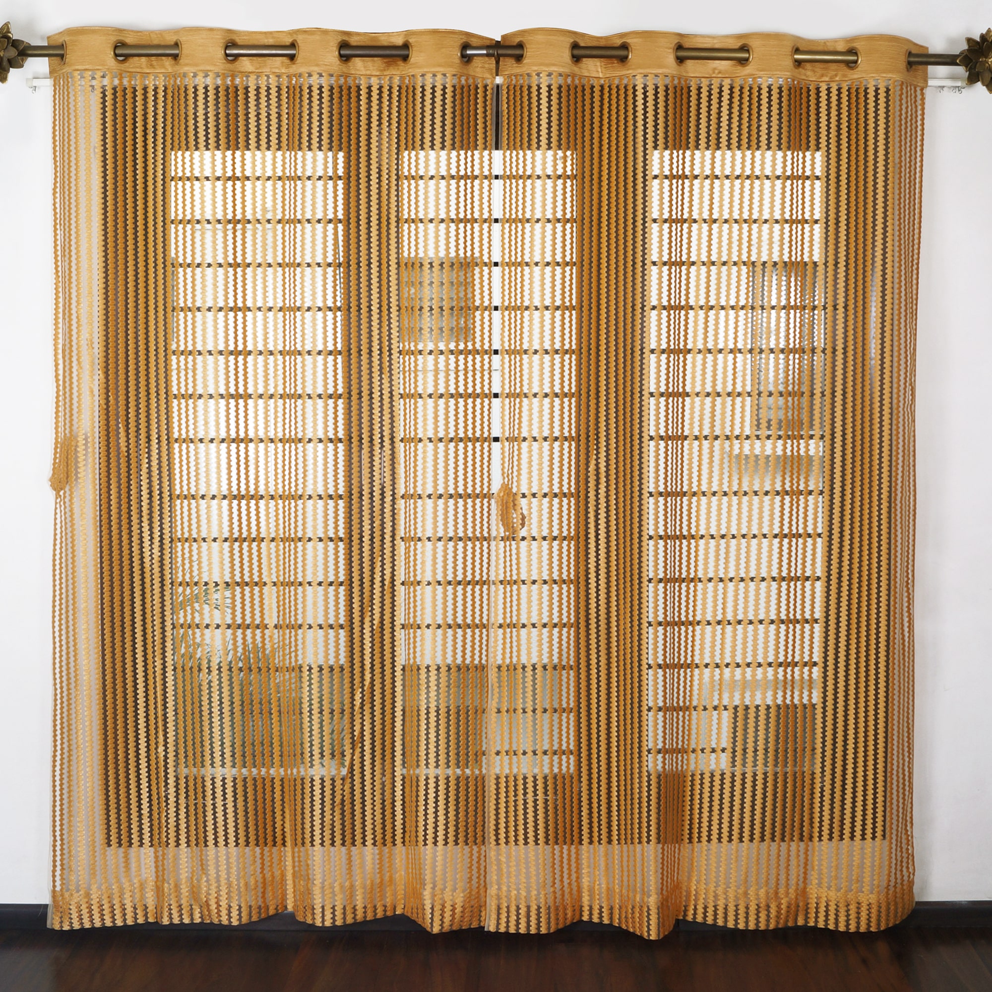 

Story Home Polyester Door Semi Transparent Yellow Sheer Curtain ( Eyelet Closure Striped )