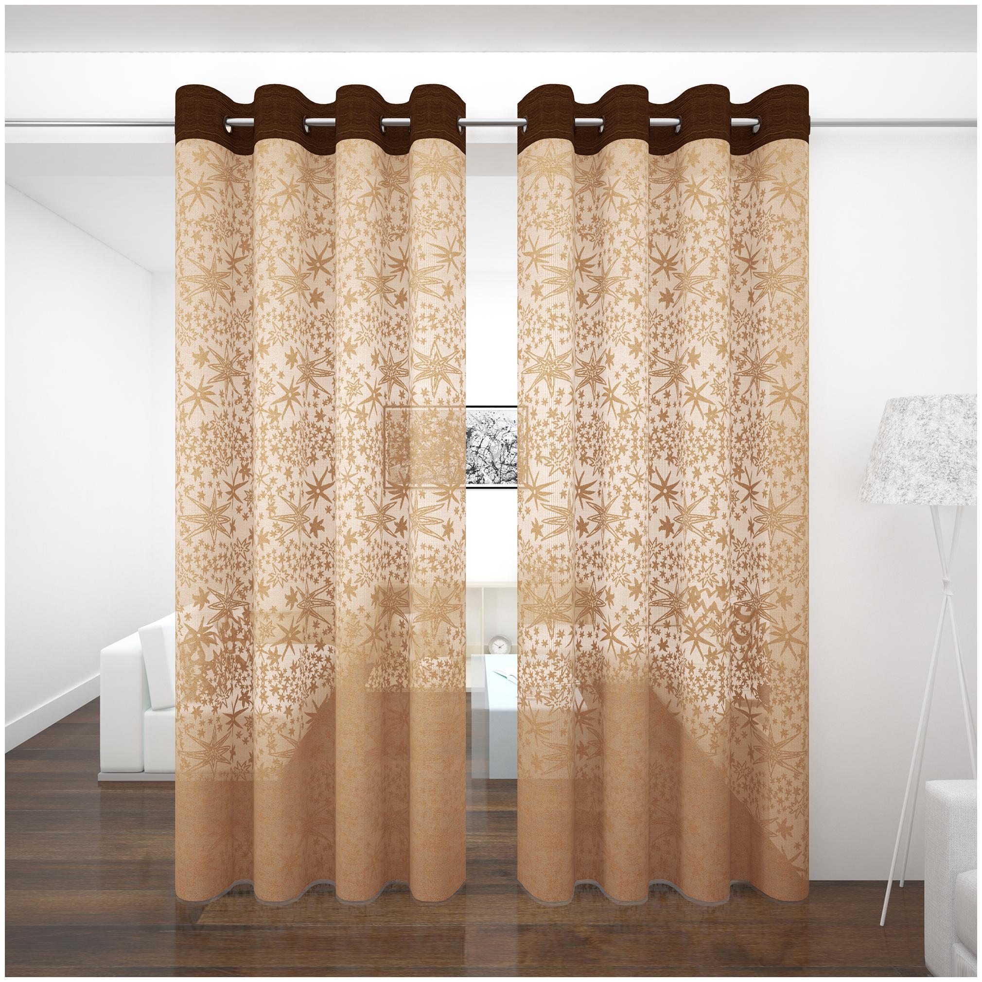 

Story Home Polyester Long Door Semi Transparent Brown Sheer Curtain ( Eyelet Closure Abstract )